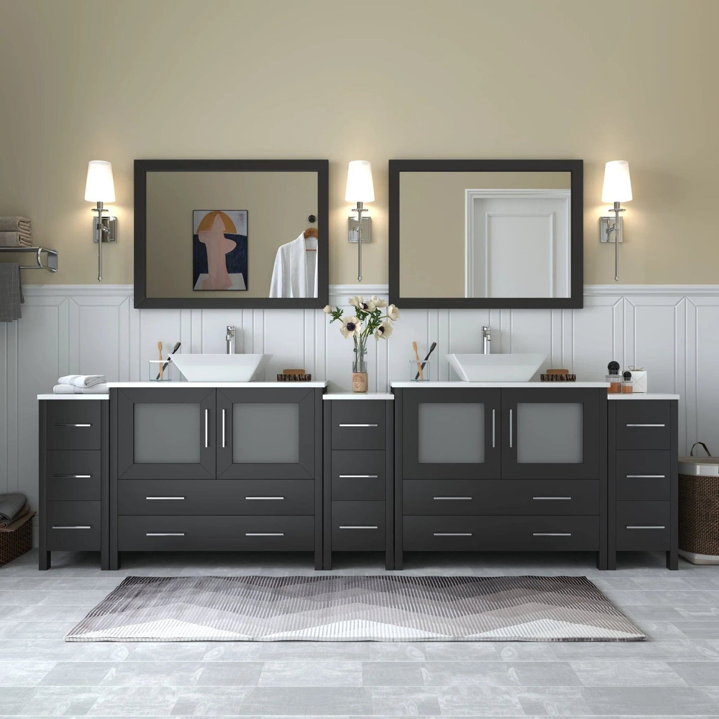 Vanity Art Ravenna 108" Double Sink Bathroom Vanity Combo Set