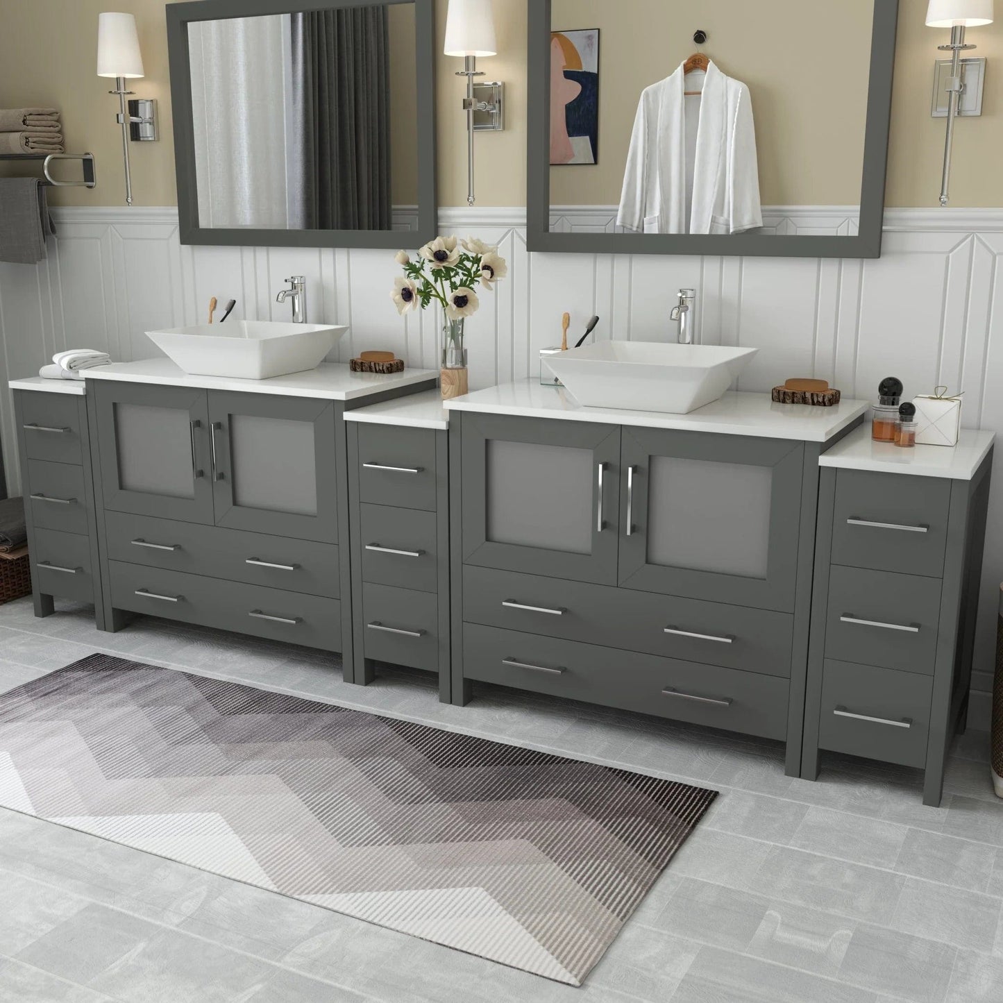 Vanity Art Ravenna 108" Double Sink Bathroom Vanity Combo Set