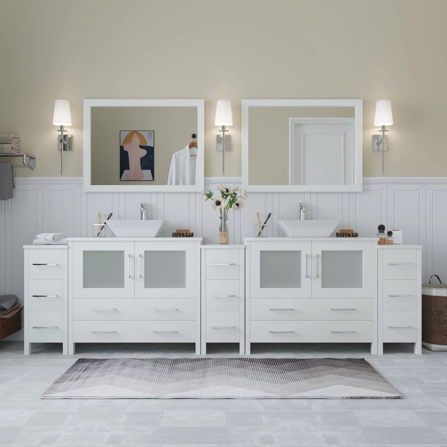 Vanity Art Ravenna 108" Double Sink Bathroom Vanity Combo Set