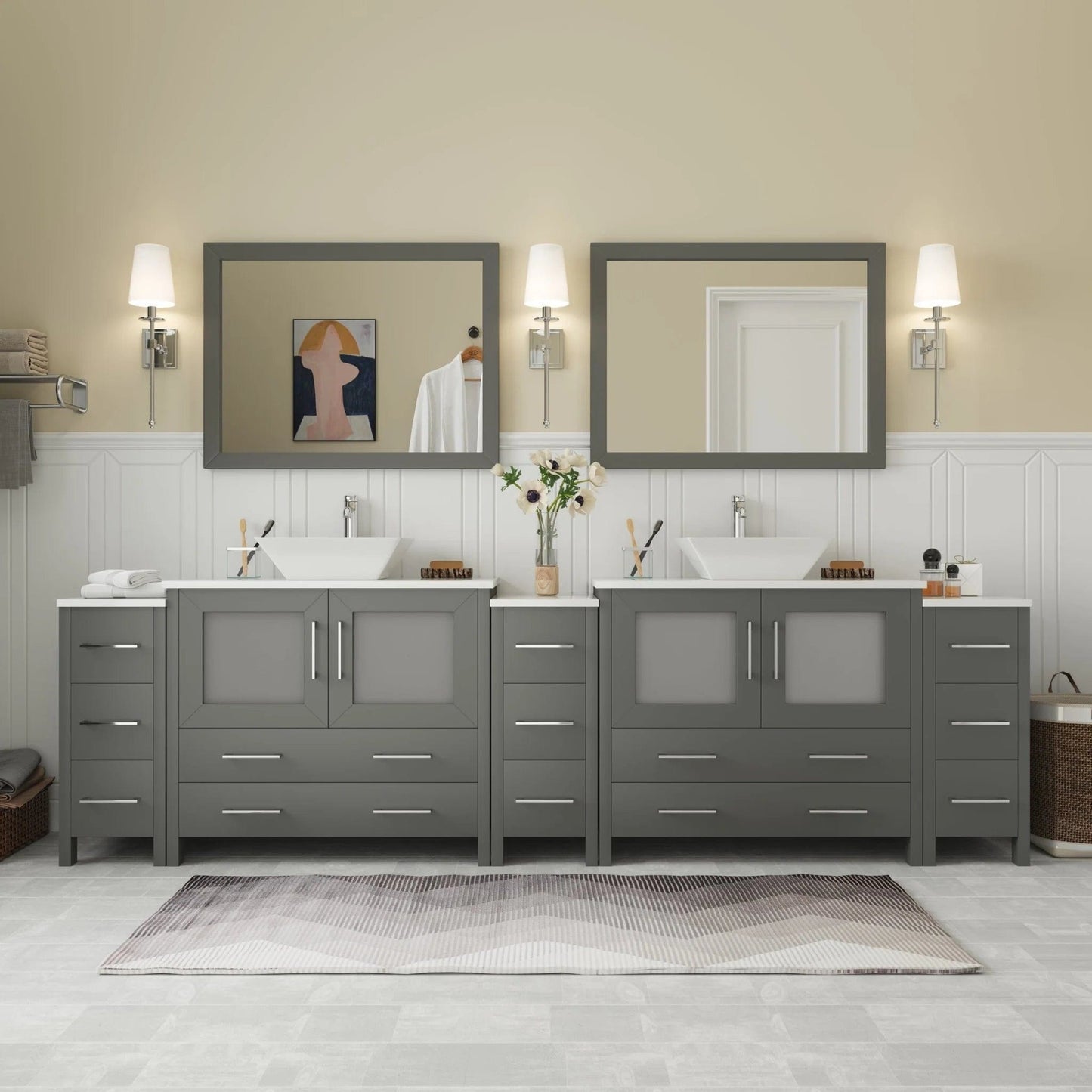 Vanity Art Ravenna 108" Double Sink Bathroom Vanity Combo Set