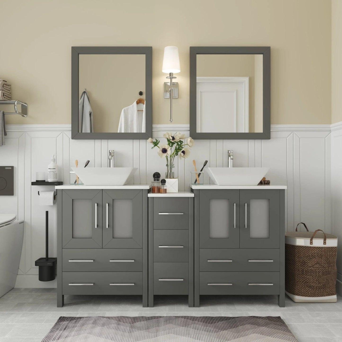 Vanity Art Ravenna 60" Double Sink Bathroom Vanity Combo Set