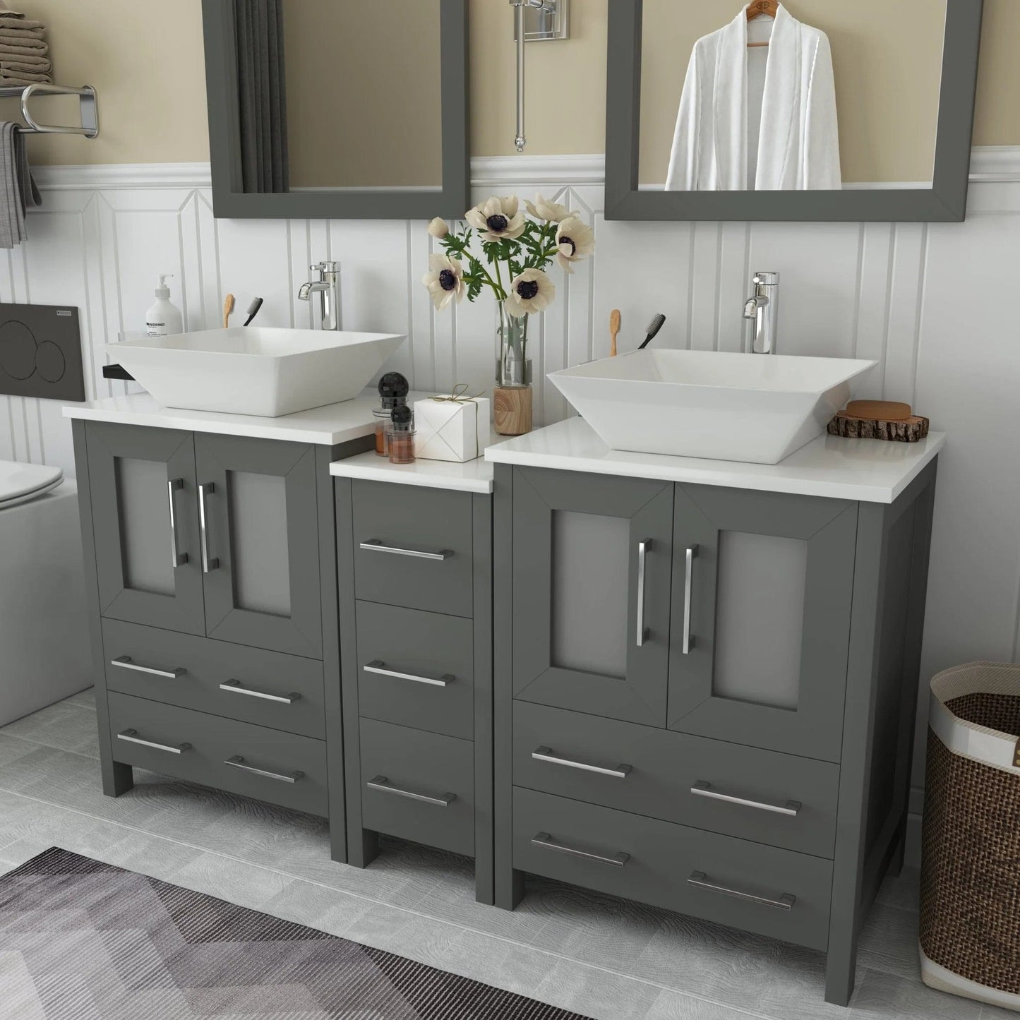 Vanity Art Ravenna 60" Double Sink Bathroom Vanity Combo Set