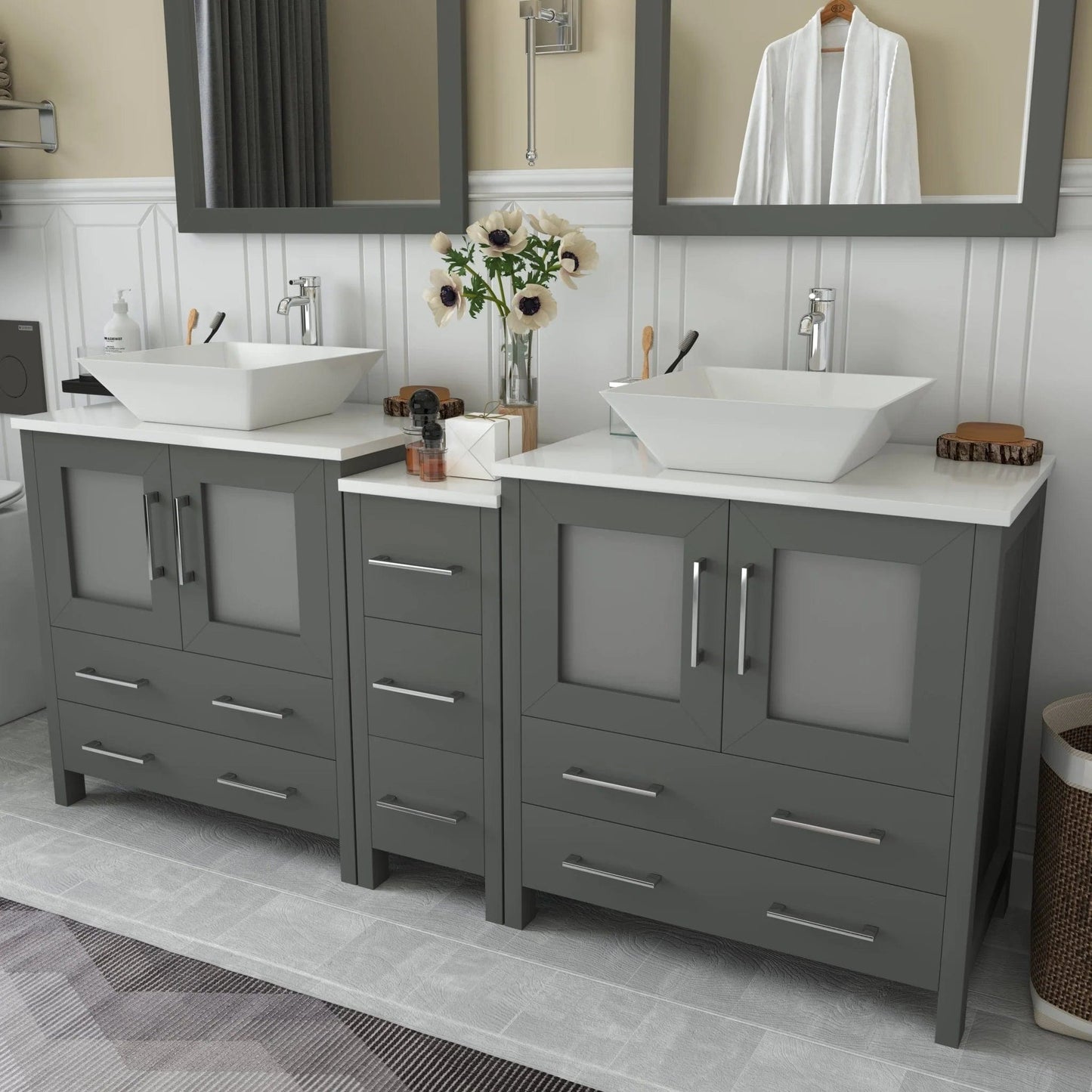 Vanity Art Ravenna 72" Double Sink Bathroom Vanity Combo Set