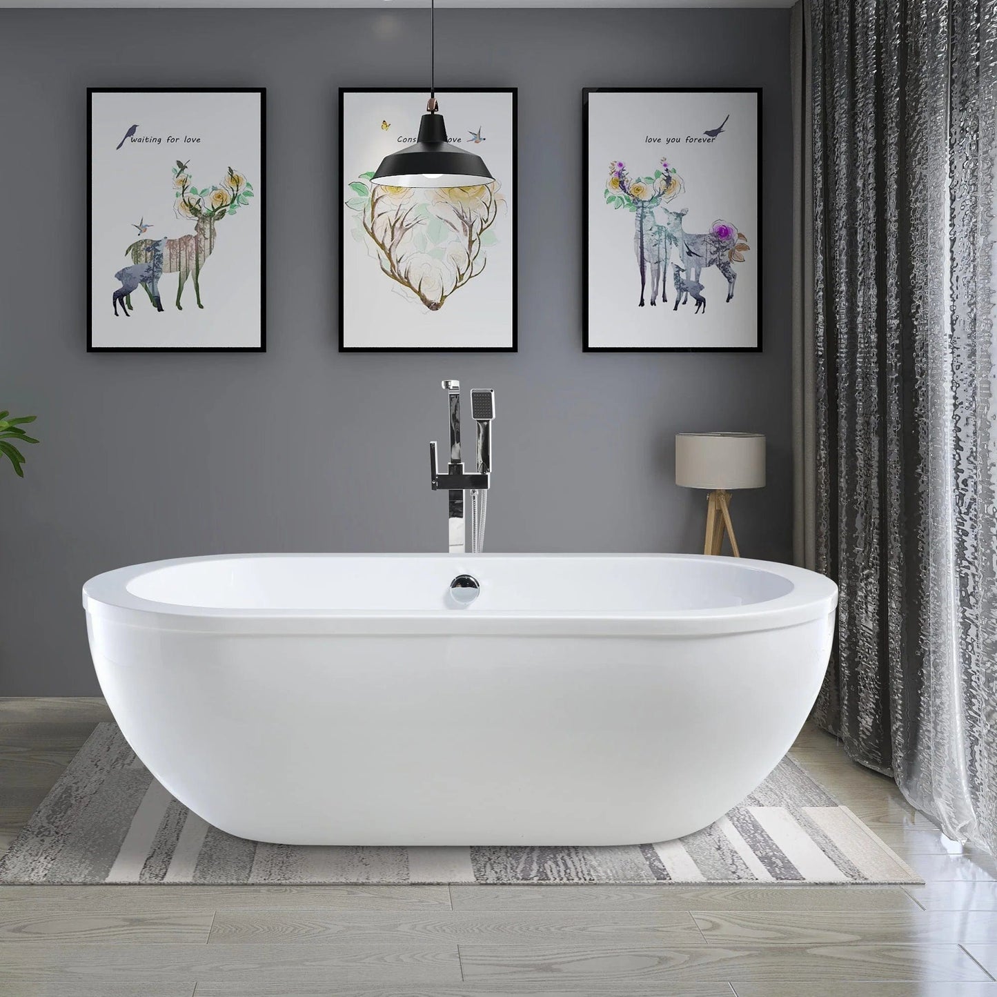 Vanity Art 71 x 34 Inches Freestanding White Acrylic Bathtub UPC certified Modern Stand Alone Soaking Tub VA6837