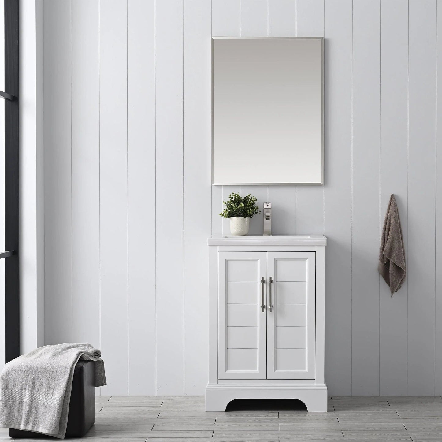 Vanity Art Vannes 24" Single Sink Bathroom Vanity in Silver Grey / White / Vintage Green