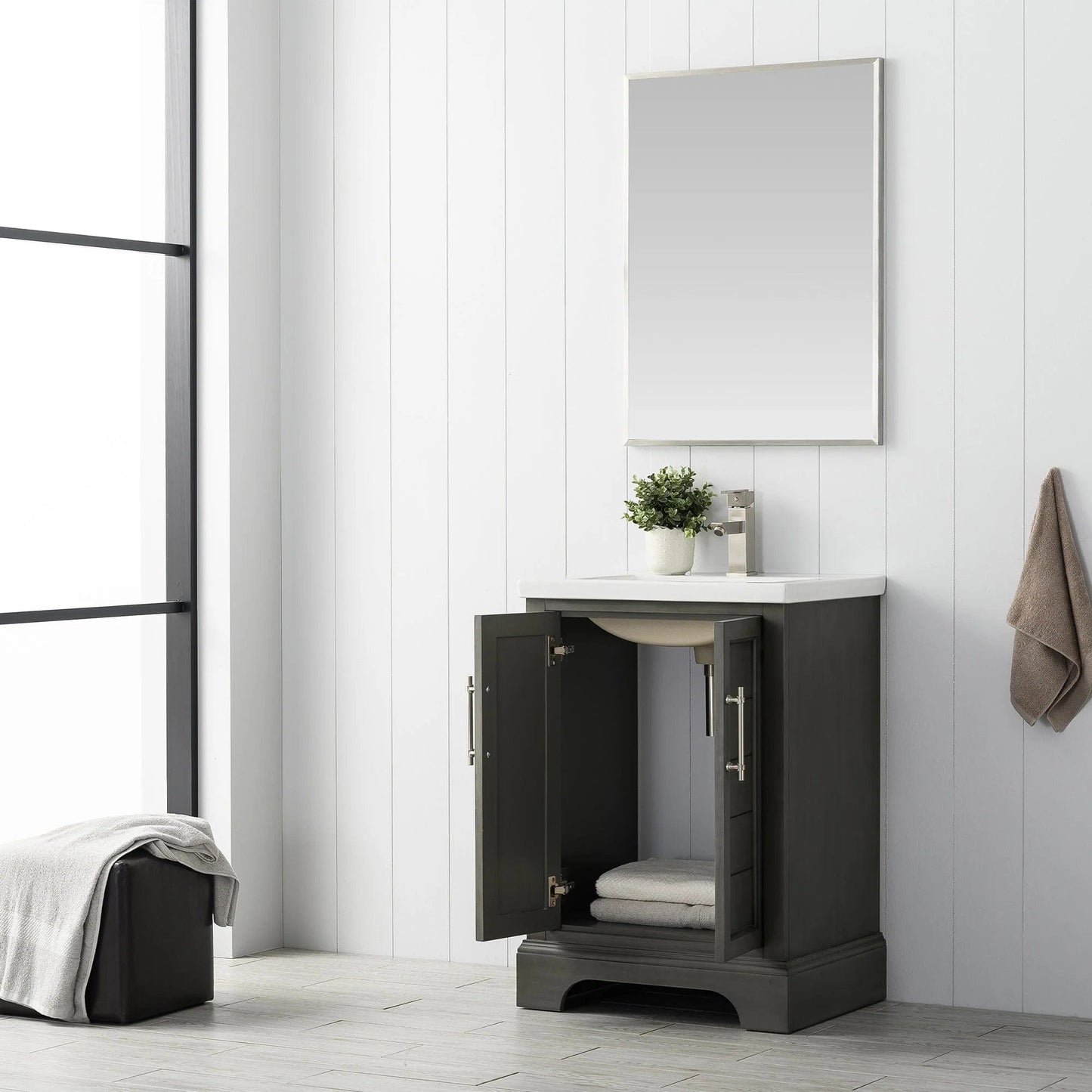 Vanity Art Vannes 24" Single Sink Bathroom Vanity in Silver Grey / White / Vintage Green