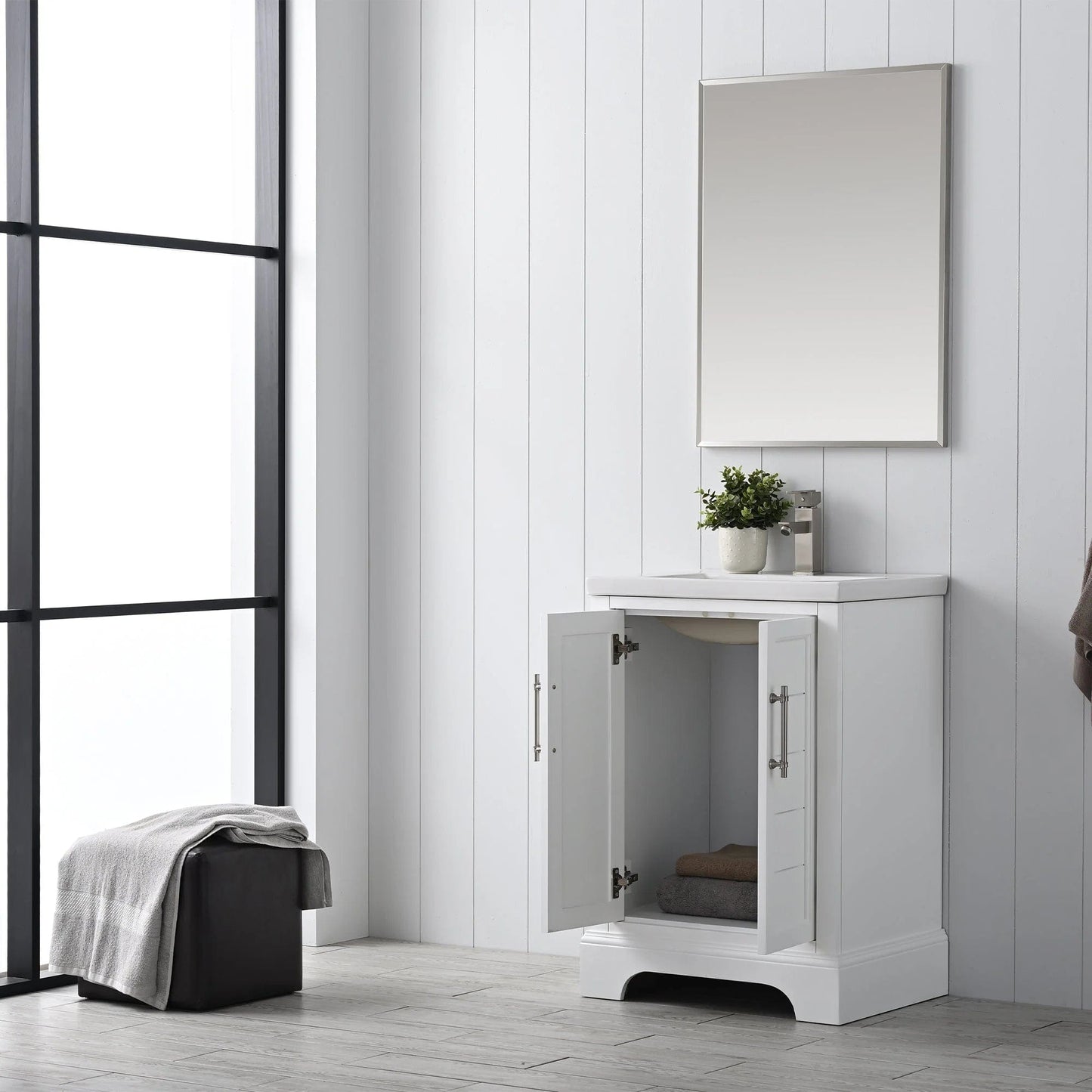 Vanity Art Vannes 24" Single Sink Bathroom Vanity in Silver Grey / White / Vintage Green