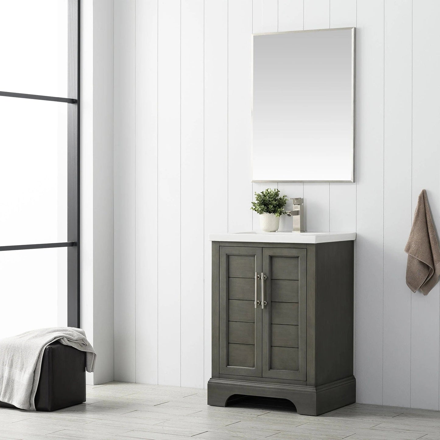 Vanity Art Vannes 24" Single Sink Bathroom Vanity in Silver Grey / White / Vintage Green