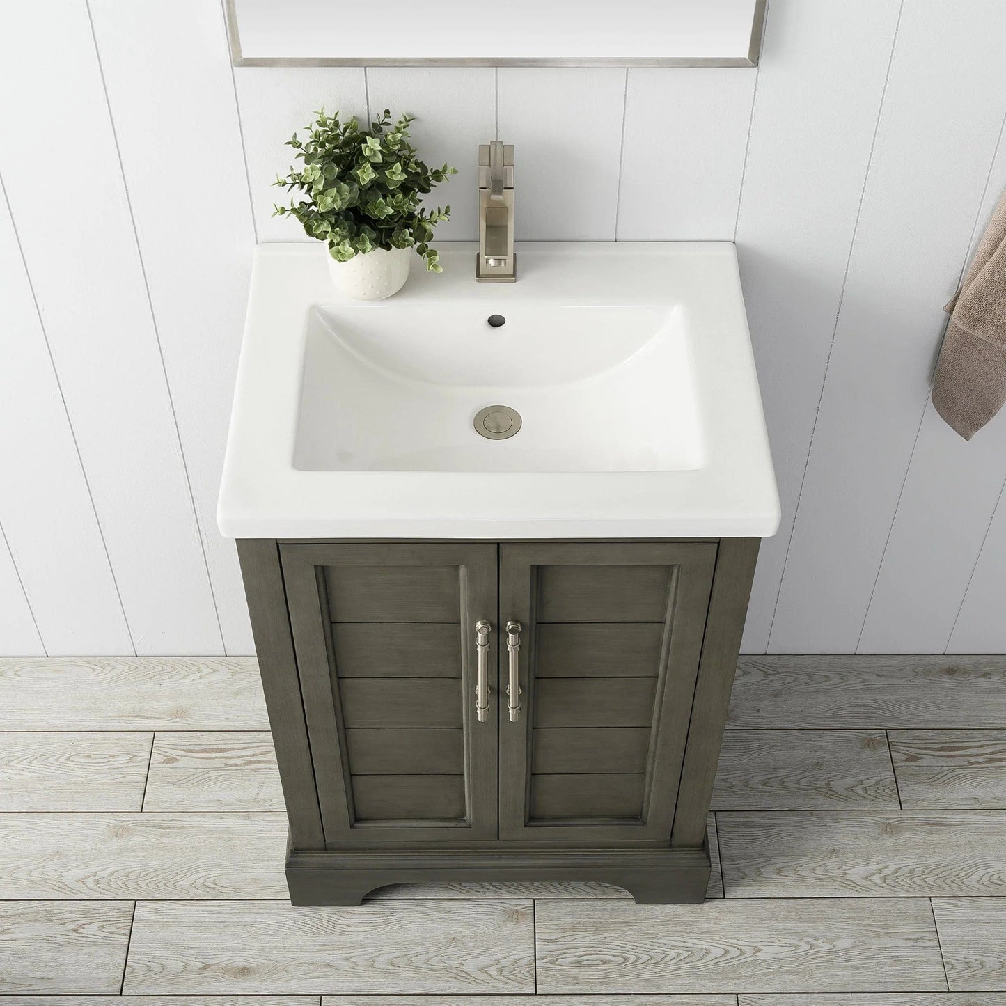 Vanity Art Vannes 24" Single Sink Bathroom Vanity in Silver Grey / White / Vintage Green