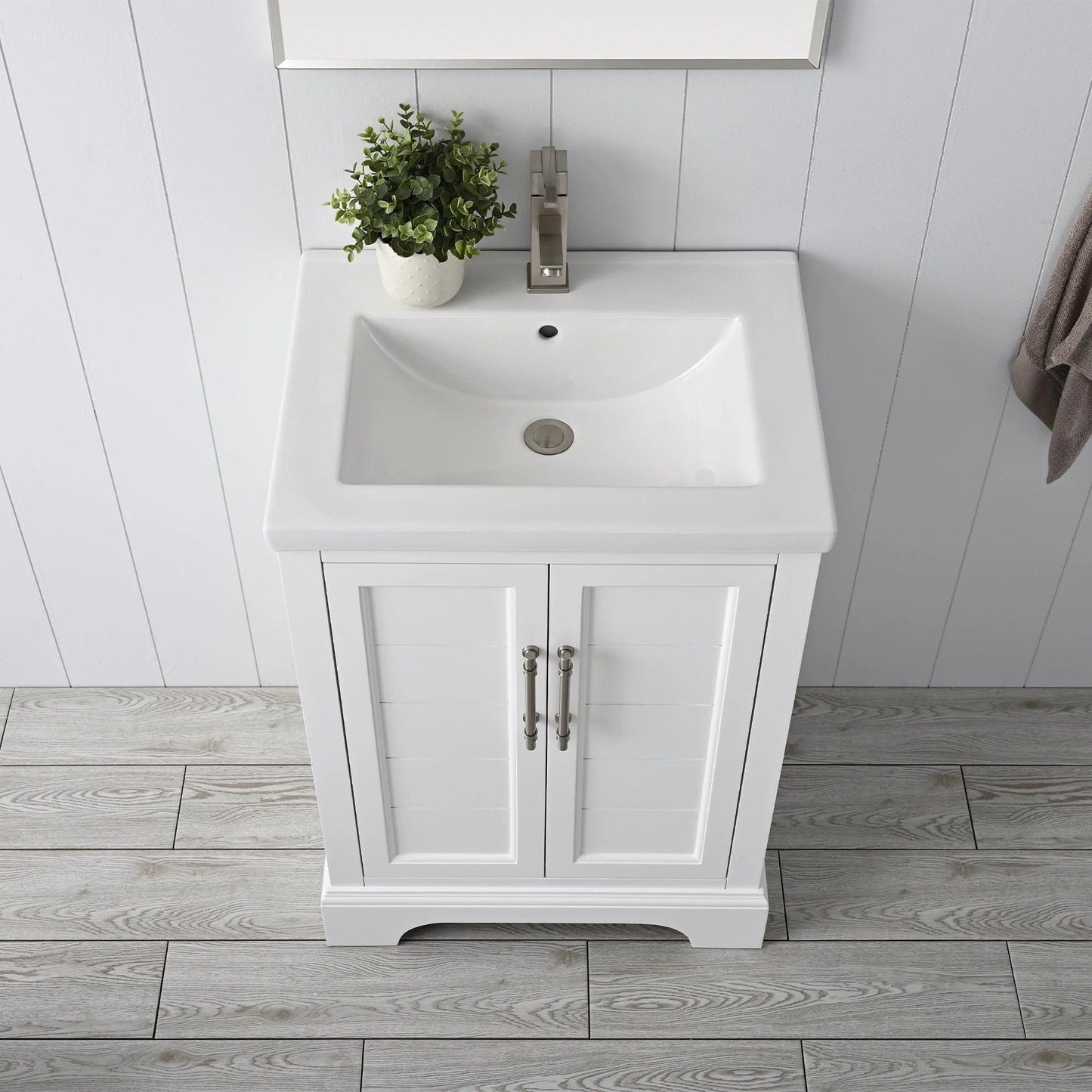 Vanity Art Vannes 24" Single Sink Bathroom Vanity in Silver Grey / White / Vintage Green