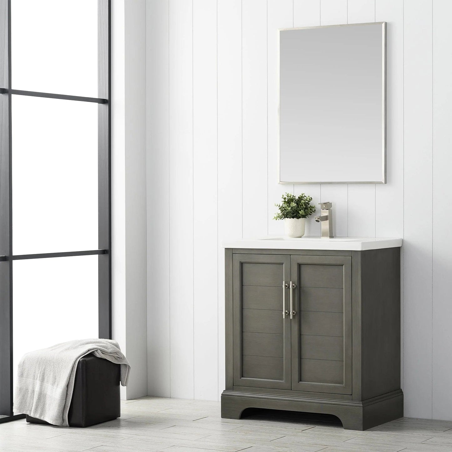 Vanity Art Vannes 30" Single Sink Bathroom Vanity in Silver Grey / White / Vintage Green