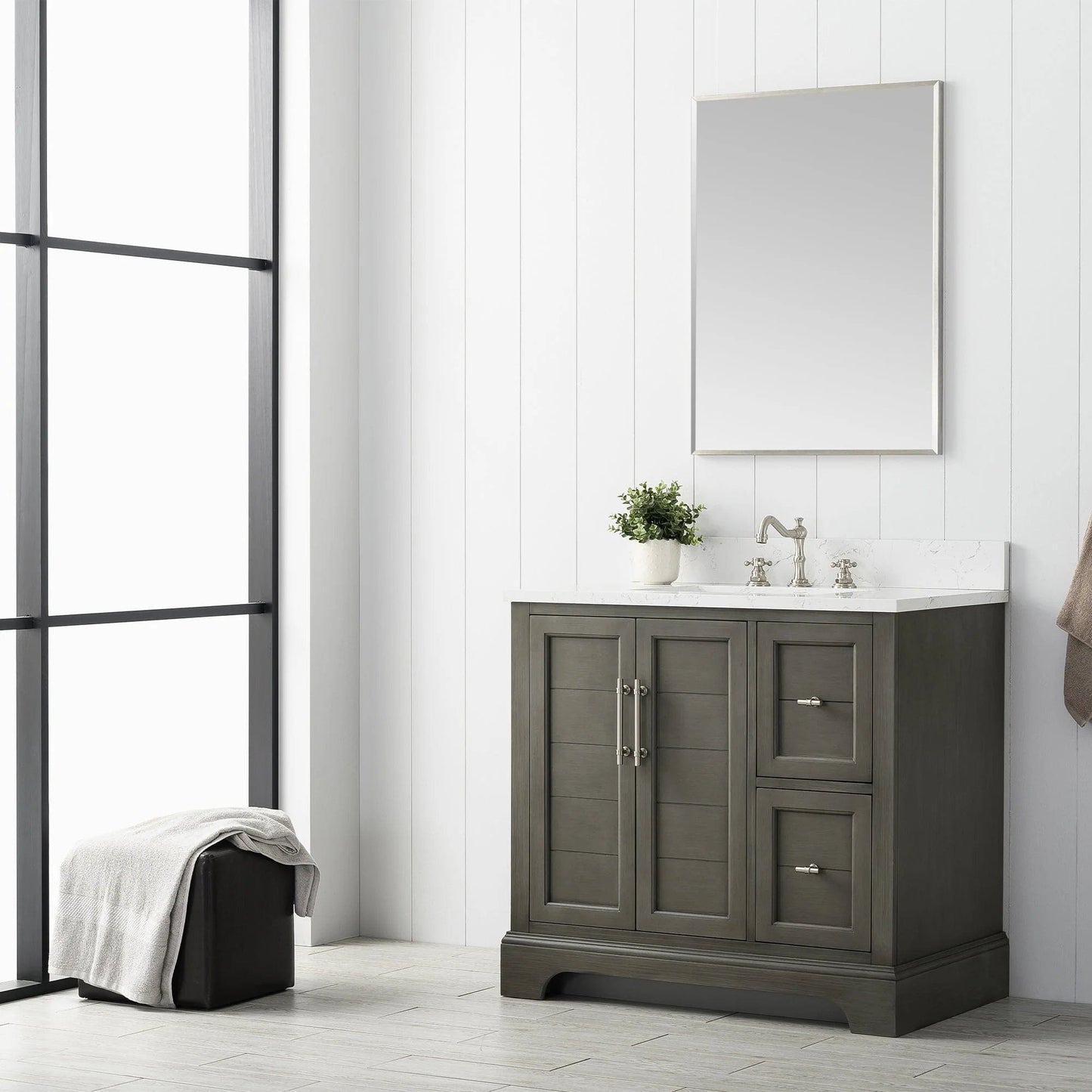Vanity Art Vannes 36" Single Sink Bathroom Vanity in Silver Grey / White / Vintage Green