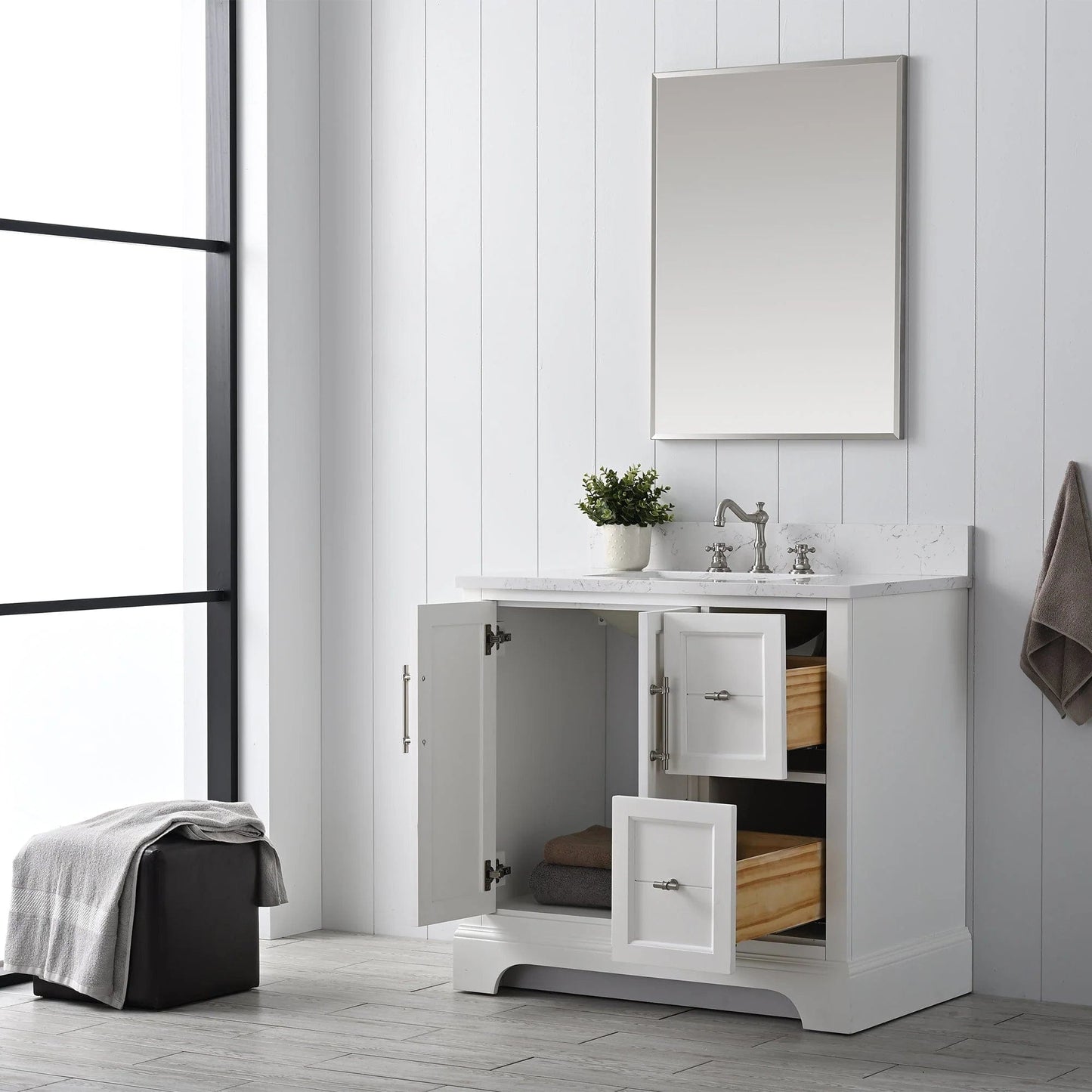 Vanity Art Vannes 36" Single Sink Bathroom Vanity in Silver Grey / White / Vintage Green