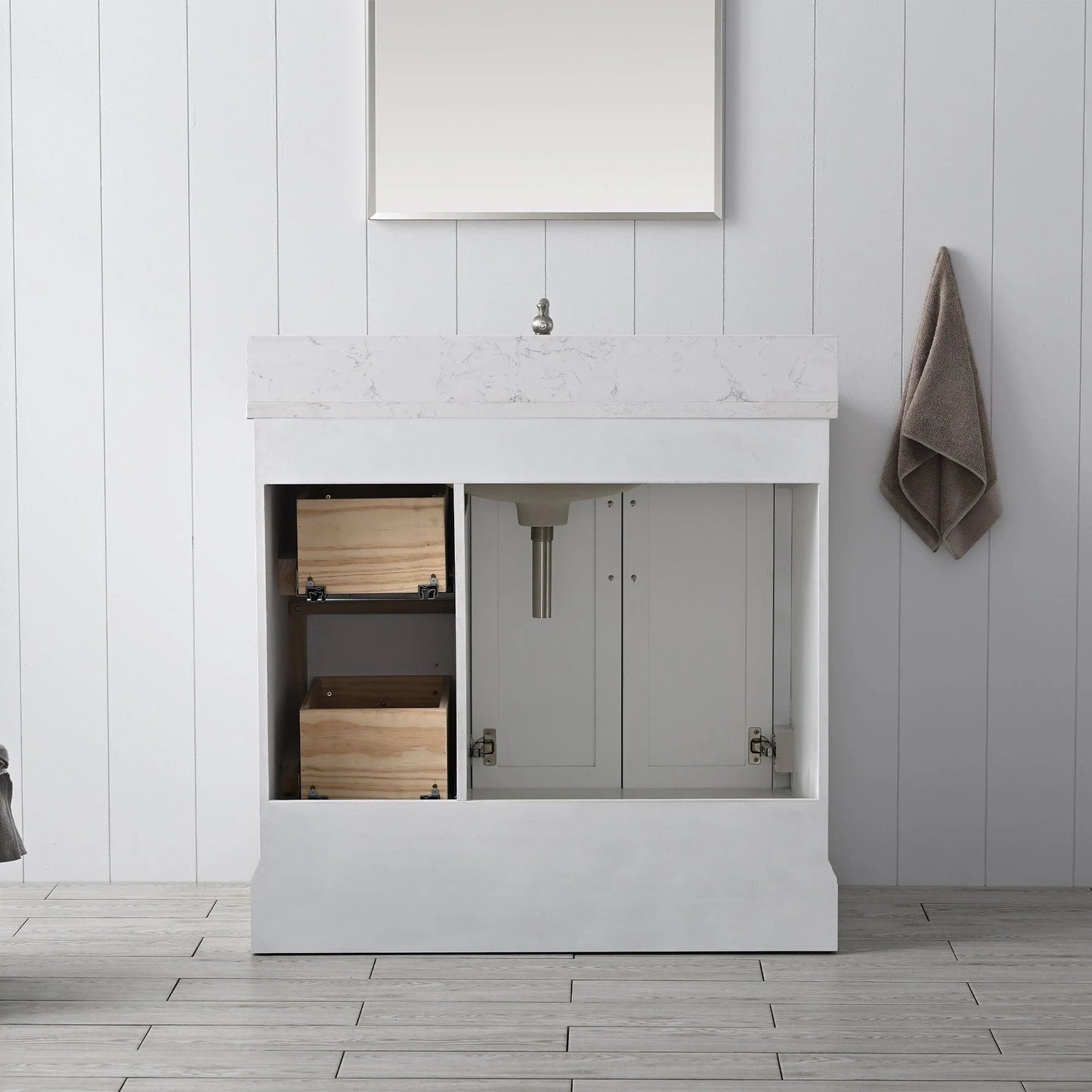 Vanity Art Vannes 36" Single Sink Bathroom Vanity in Silver Grey / White / Vintage Green