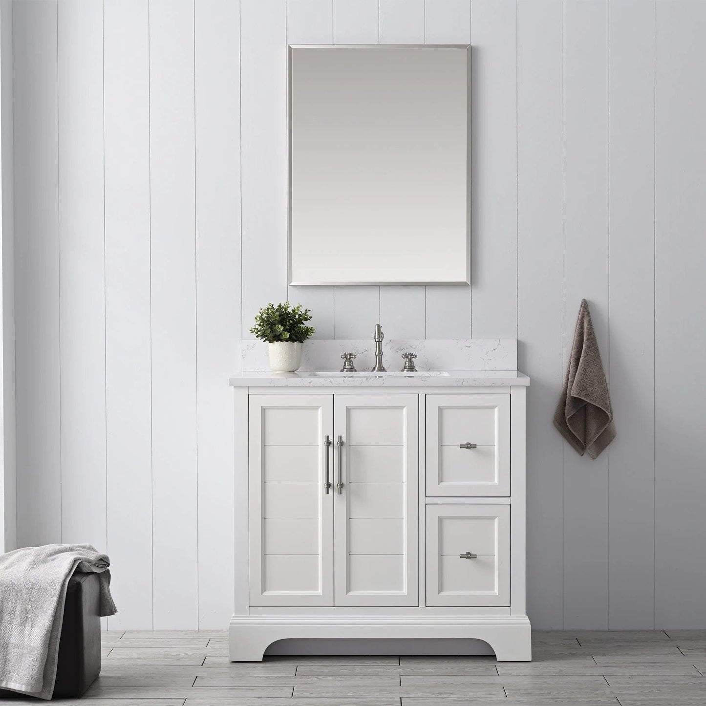 Vanity Art Vannes 36" Single Sink Bathroom Vanity in Silver Grey / White / Vintage Green