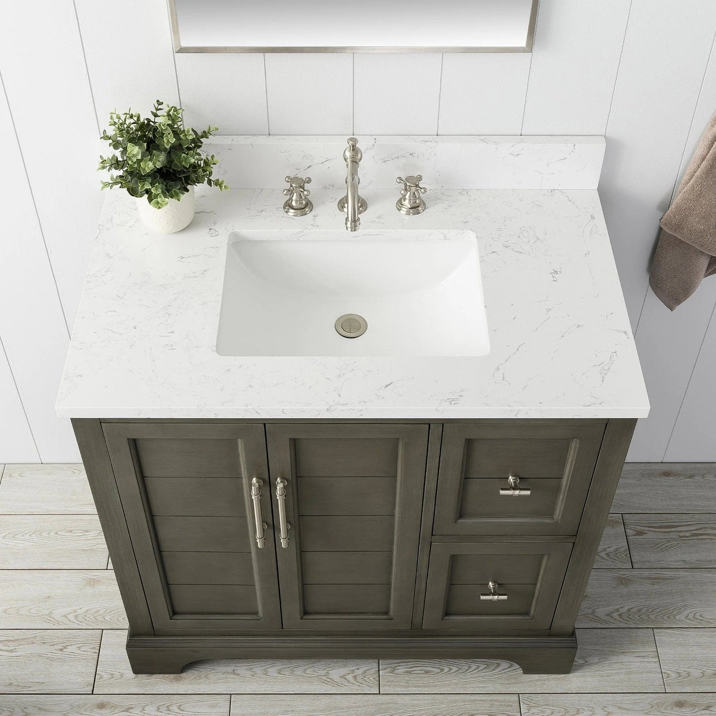 Vanity Art Vannes 36" Single Sink Bathroom Vanity in Silver Grey / White / Vintage Green