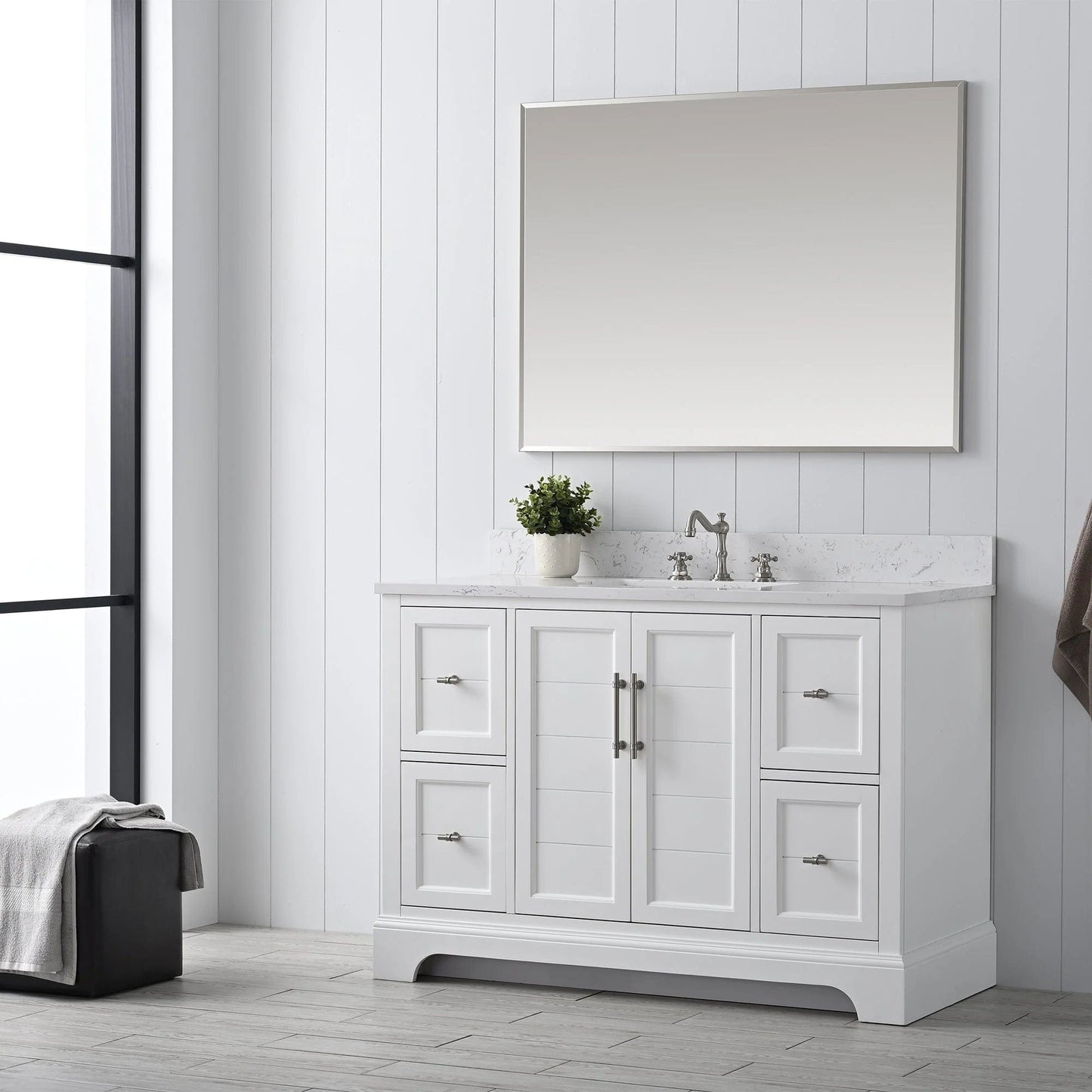 Vanity Art Vannes 48" Single Sink Bathroom Vanity in Silver Grey / White / Vintage Green