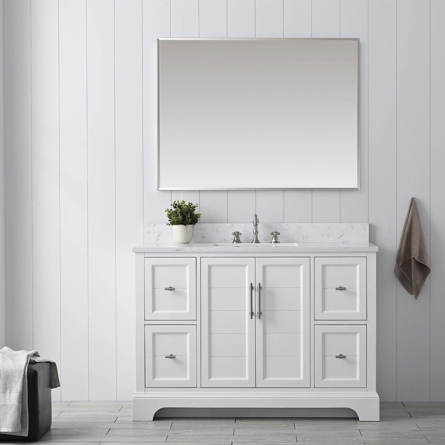 Vanity Art Vannes 48" Single Sink Bathroom Vanity in Silver Grey / White / Vintage Green