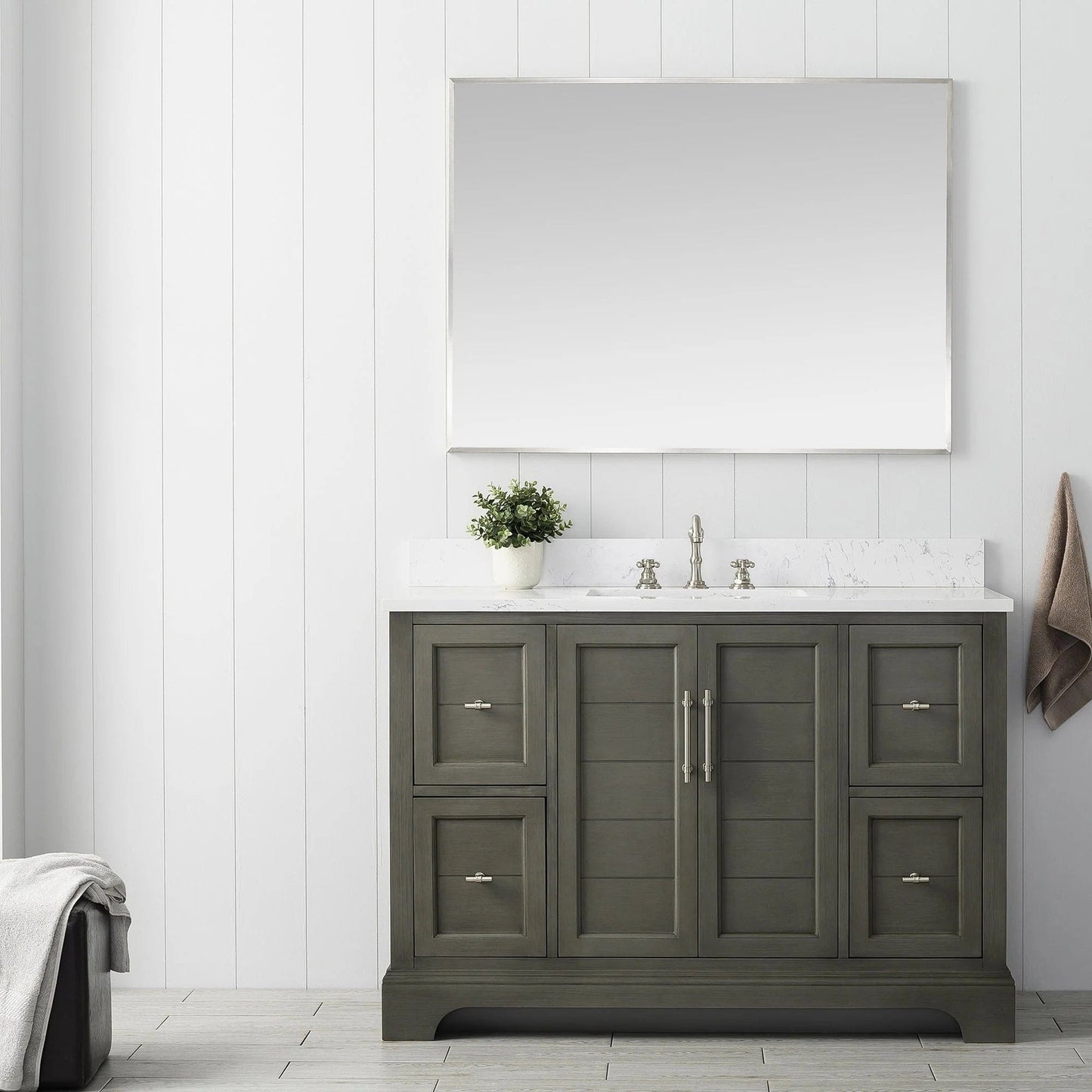 Vanity Art Vannes 48" Single Sink Bathroom Vanity in Silver Grey / White / Vintage Green