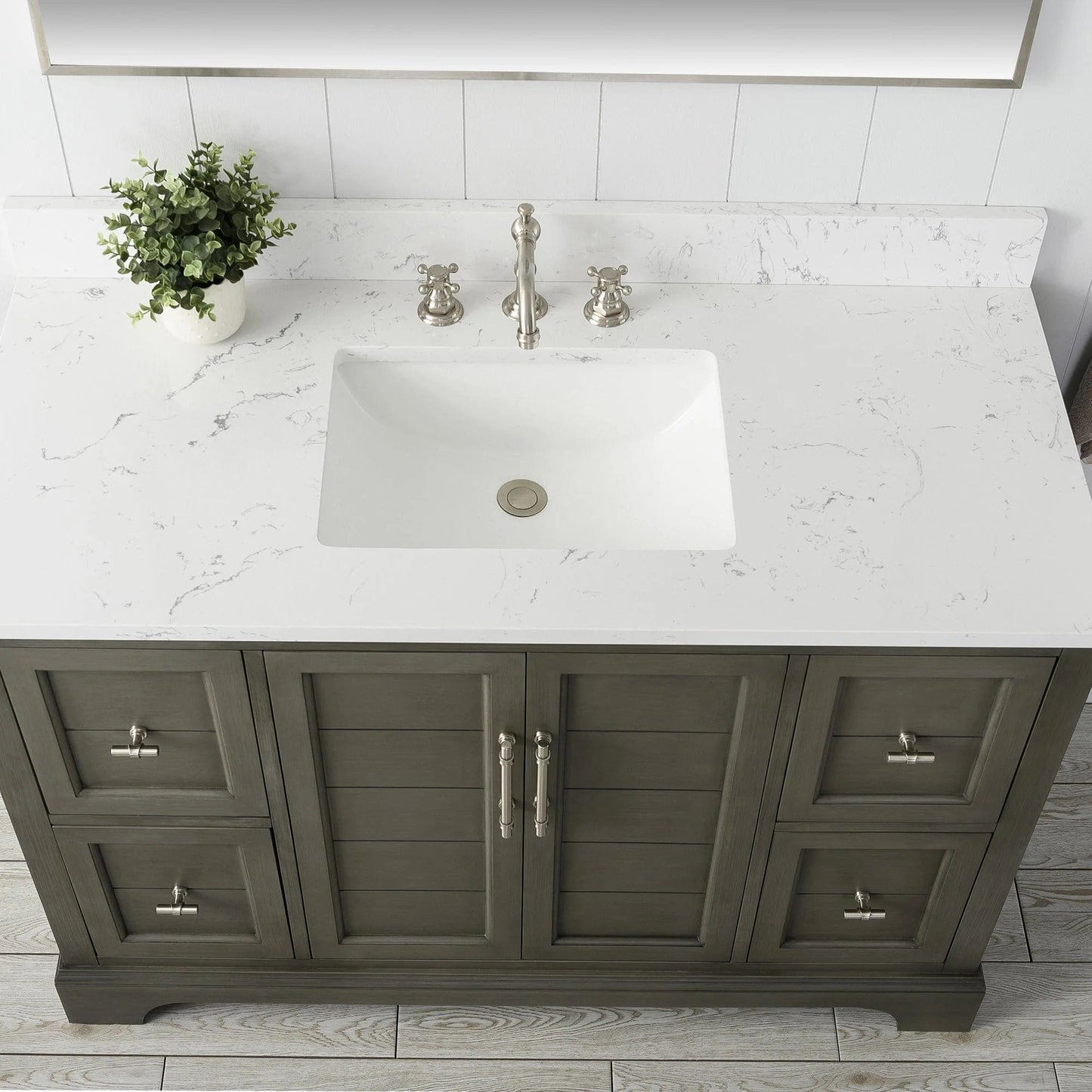 Vanity Art Vannes 48" Single Sink Bathroom Vanity in Silver Grey / White / Vintage Green