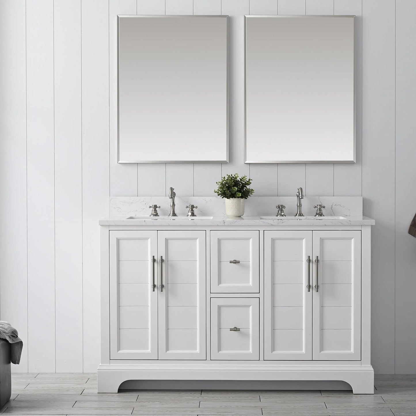 Vanity Art Vannes 54" Double Sink Bathroom Vanity in Silver Grey / White / Vintage Green