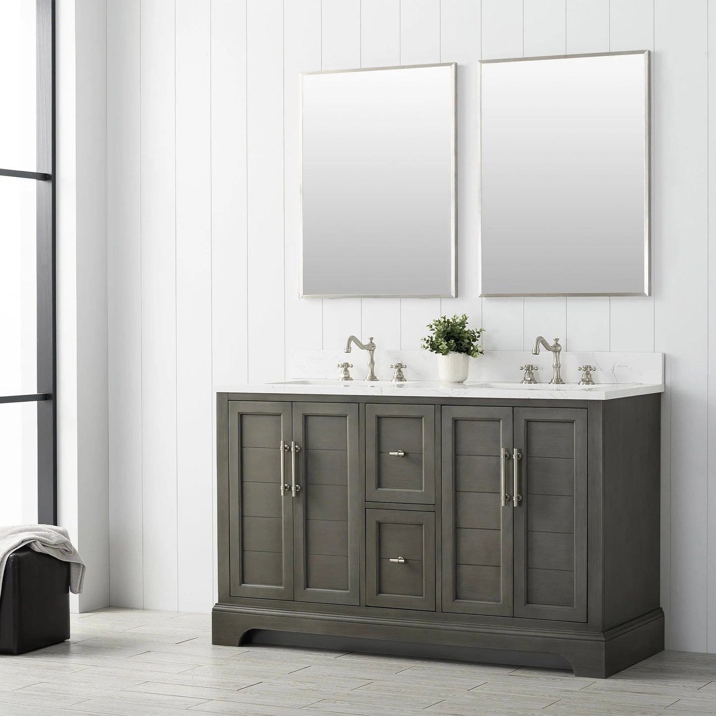 Vanity Art Vannes 54" Double Sink Bathroom Vanity in Silver Grey / White / Vintage Green