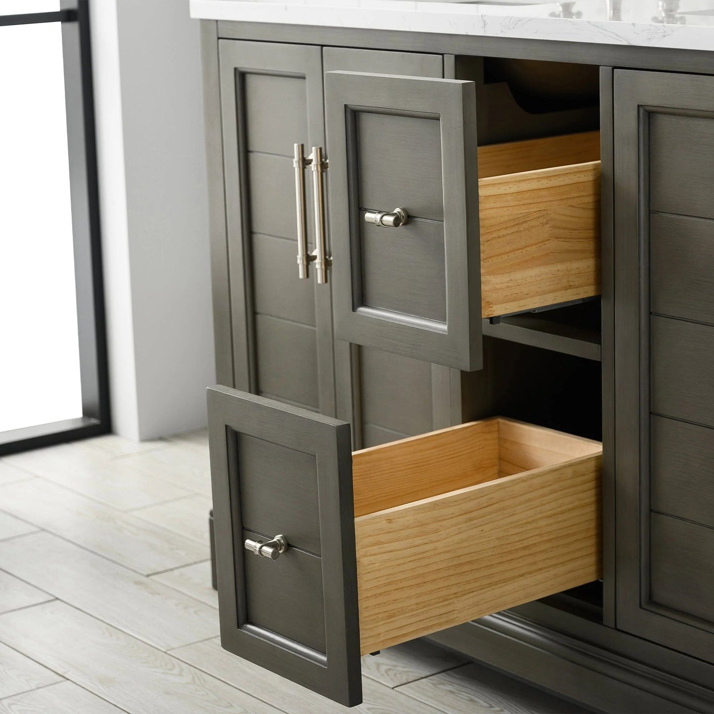 Vanity Art Vannes 54" Double Sink Bathroom Vanity in Silver Grey / White / Vintage Green