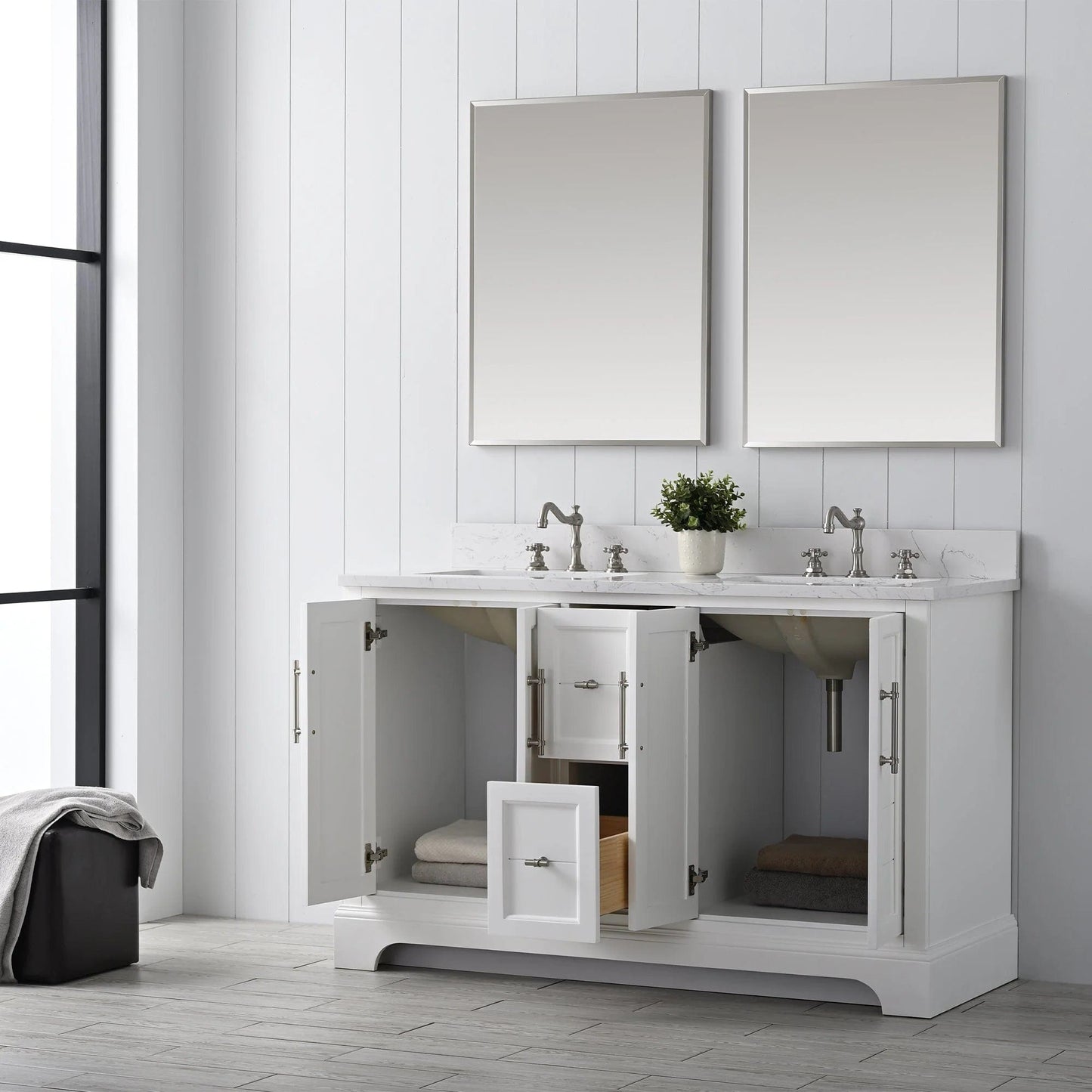 Vanity Art Vannes 54" Double Sink Bathroom Vanity in Silver Grey / White / Vintage Green