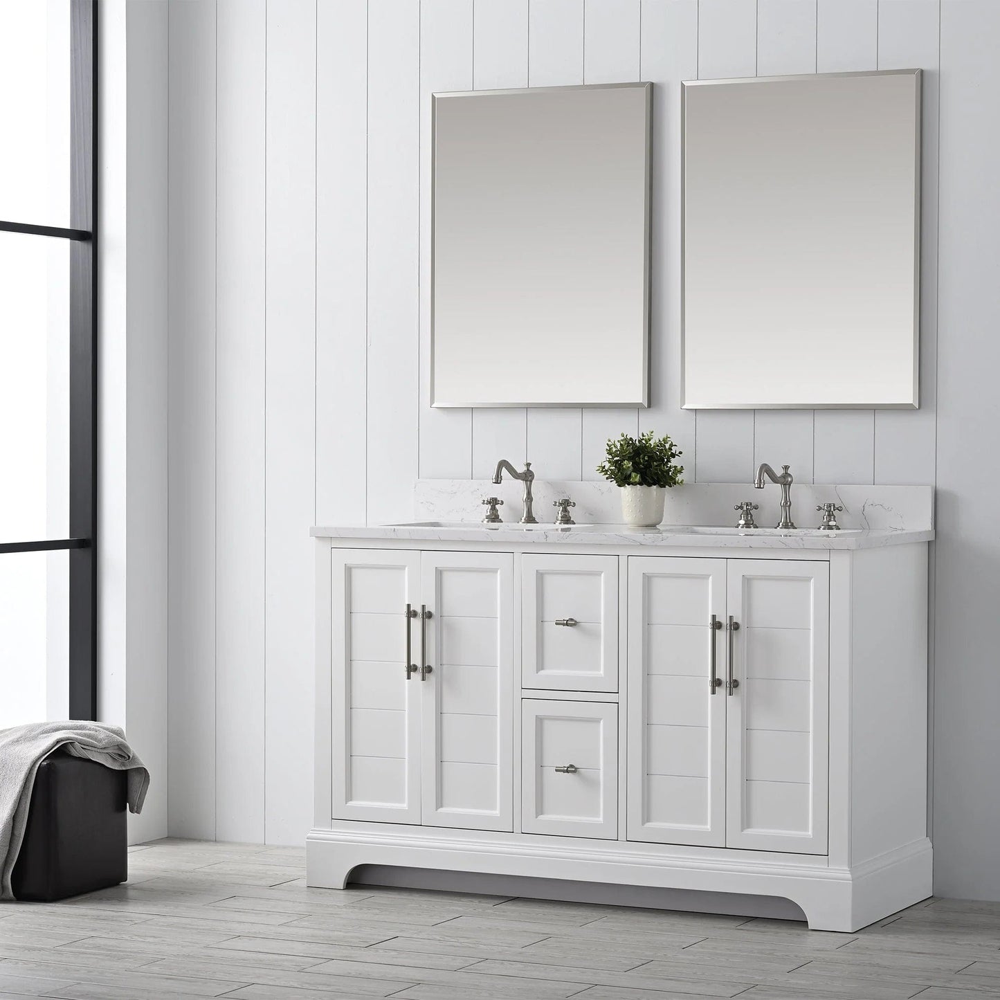 Vanity Art Vannes 54" Double Sink Bathroom Vanity in Silver Grey / White / Vintage Green