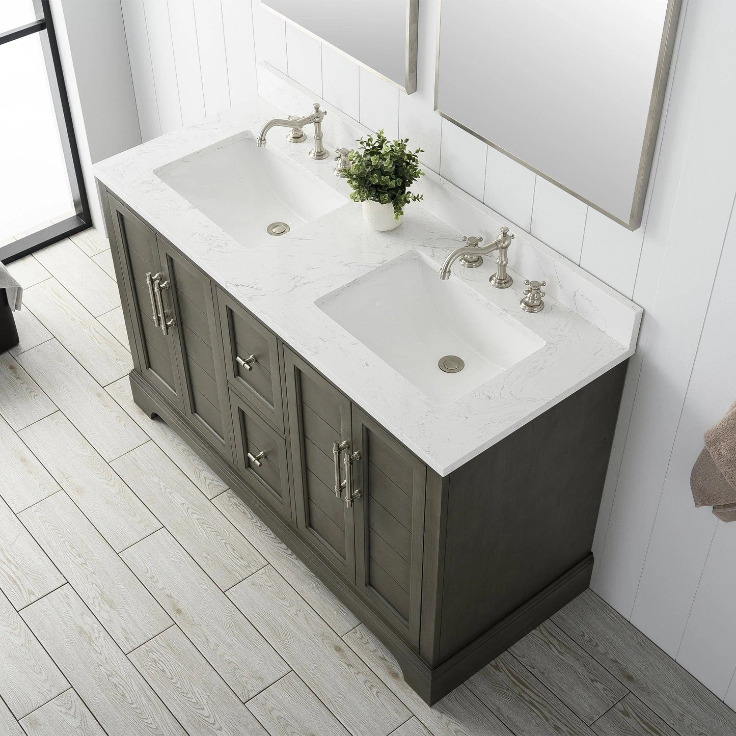 Vanity Art Vannes 54" Double Sink Bathroom Vanity in Silver Grey / White / Vintage Green
