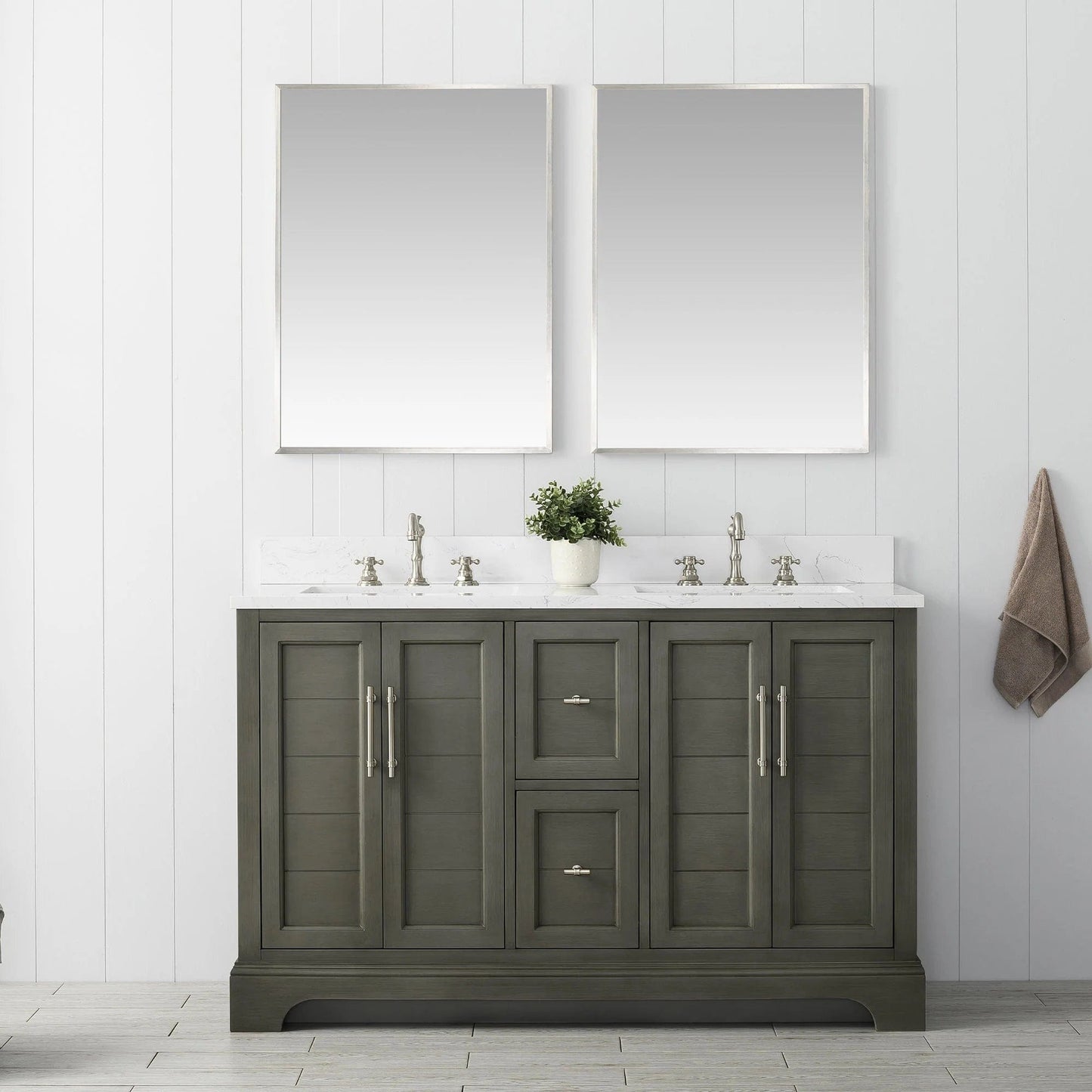 Vanity Art Vannes 54" Double Sink Bathroom Vanity in Silver Grey / White / Vintage Green