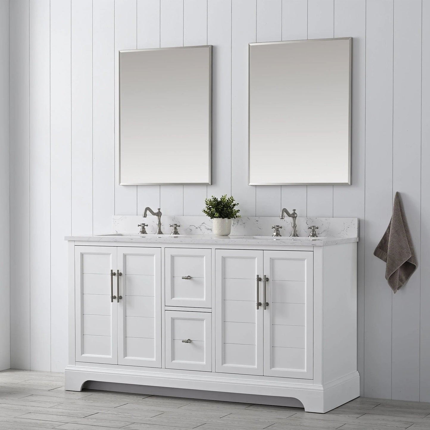 Vanity Art Vannes 60" Double Sink Bathroom Vanity in Silver Grey / White / Vintage Green