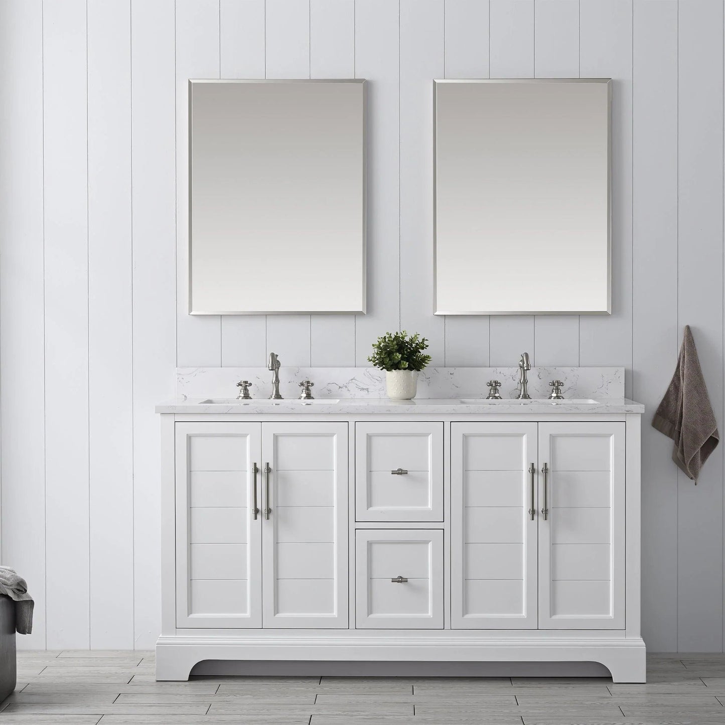 Vanity Art Vannes 60" Double Sink Bathroom Vanity in Silver Grey / White / Vintage Green