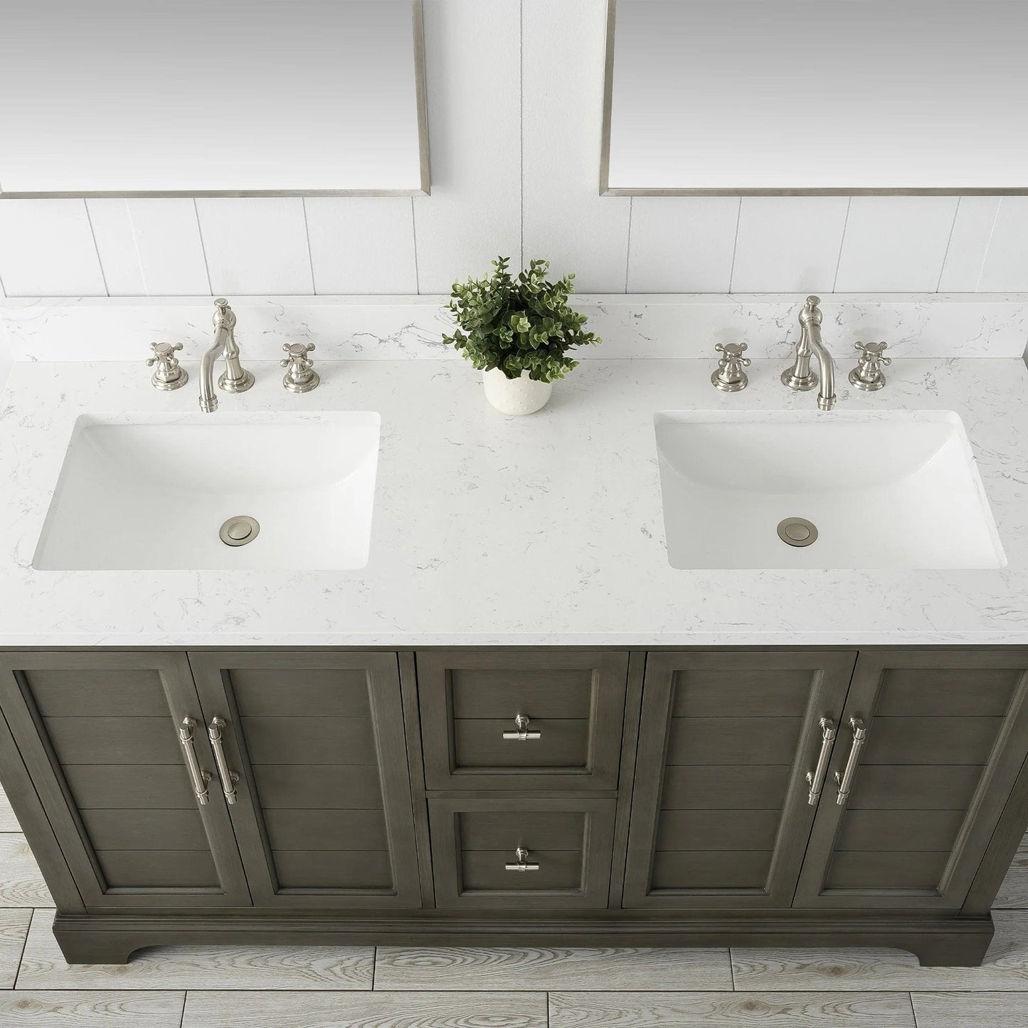 Vanity Art Vannes 60" Double Sink Bathroom Vanity in Silver Grey / White / Vintage Green