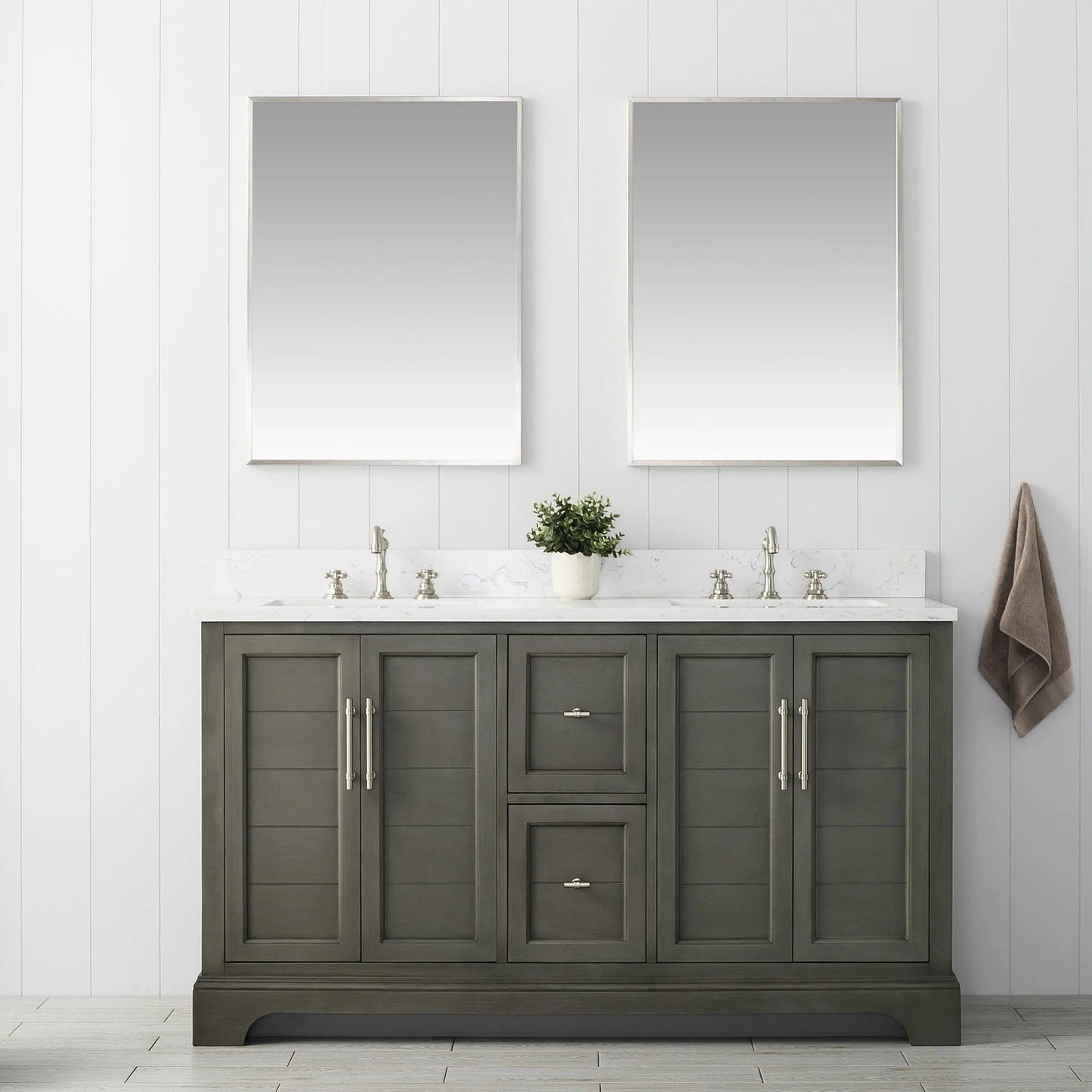 Vanity Art Vannes 60" Double Sink Bathroom Vanity in Silver Grey / White / Vintage Green