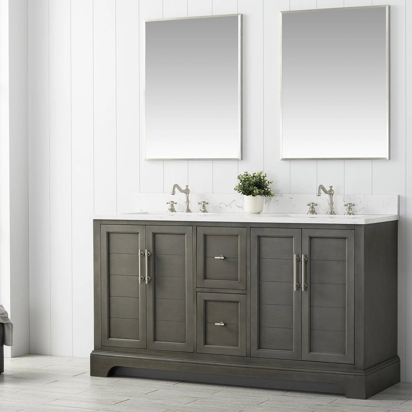 Vanity Art Vannes 60" Double Sink Bathroom Vanity in Silver Grey / White / Vintage Green