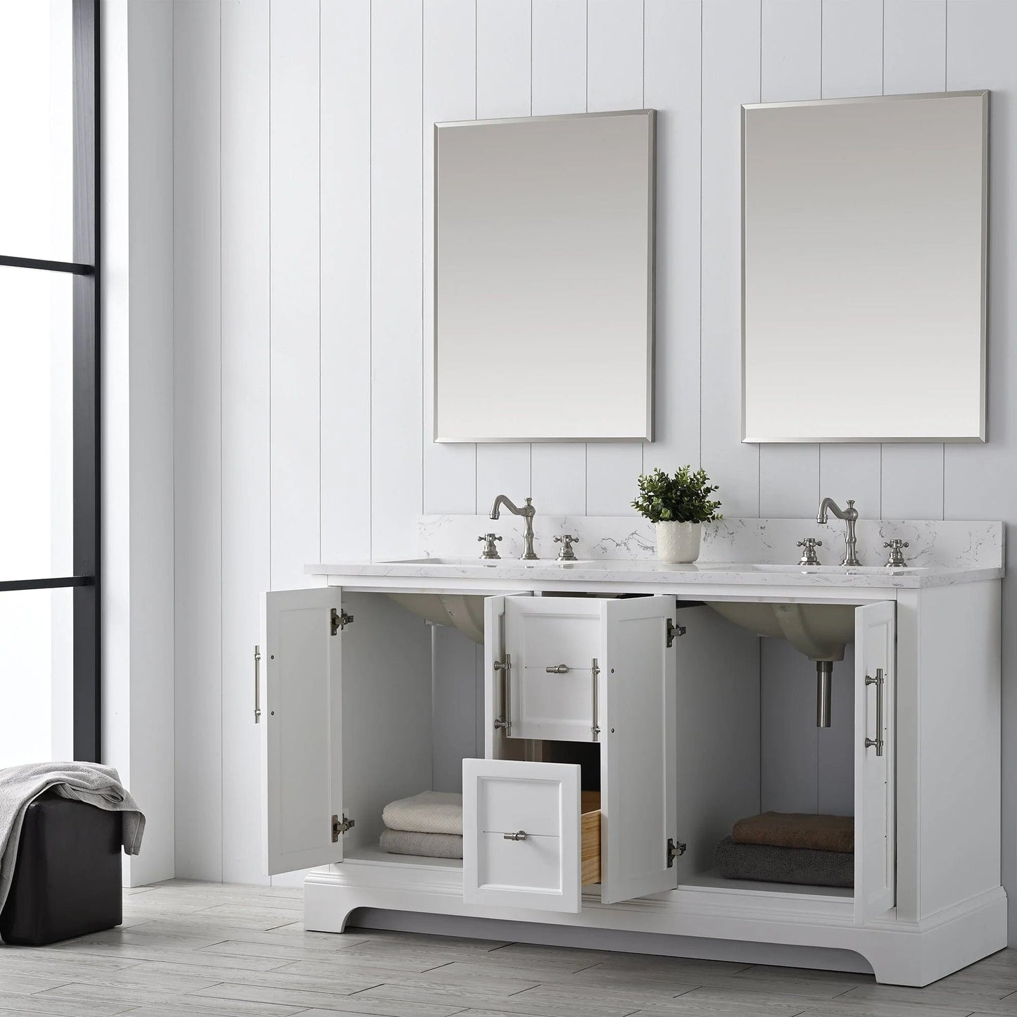 Vanity Art Vannes 60" Double Sink Bathroom Vanity in Silver Grey / White / Vintage Green