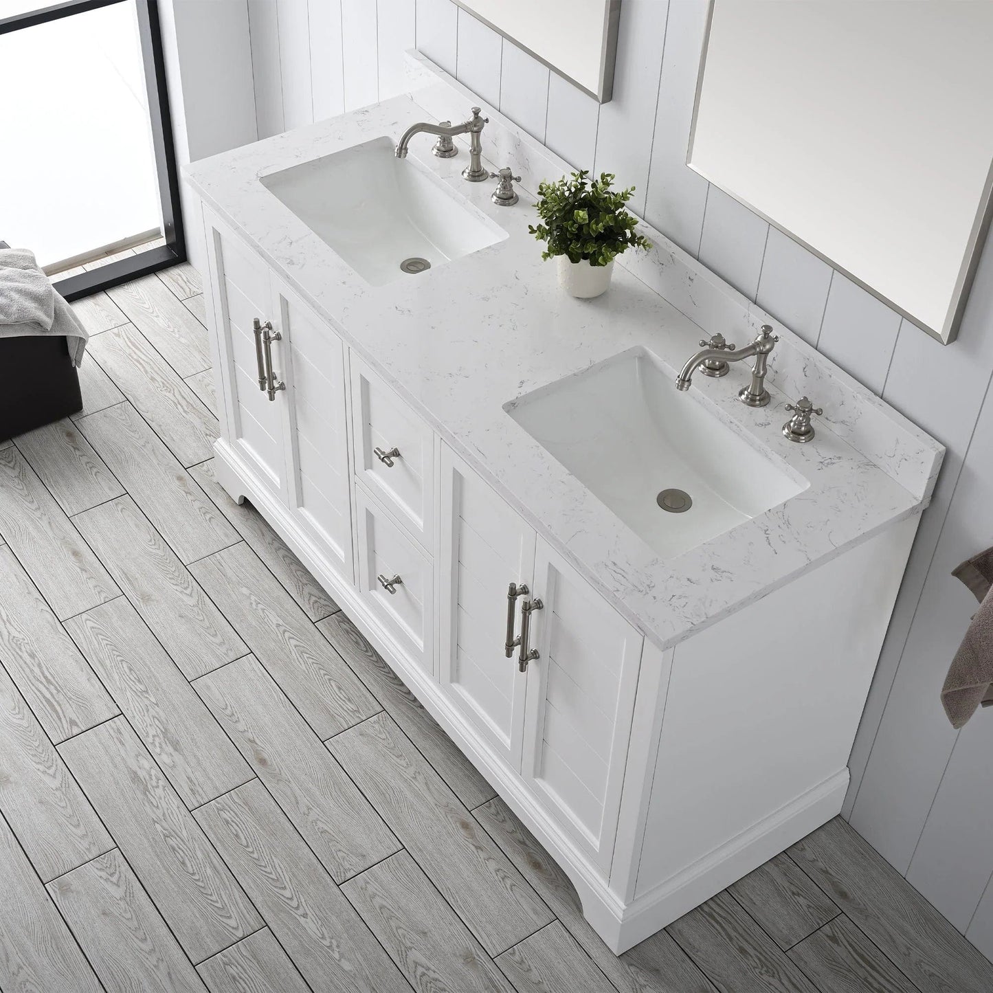 Vanity Art Vannes 60" Double Sink Bathroom Vanity in Silver Grey / White / Vintage Green