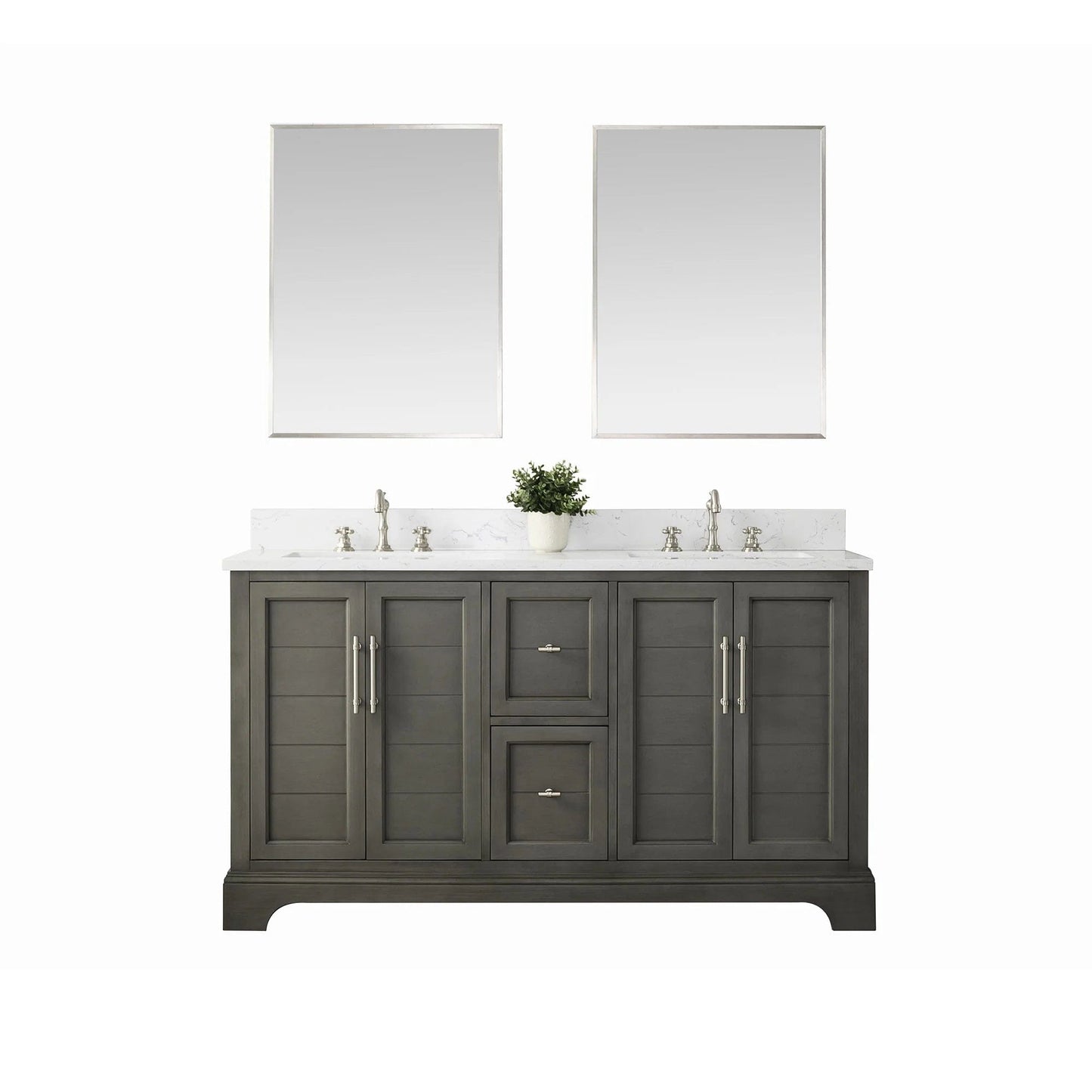 Vanity Art Vannes 60" Double Sink Bathroom Vanity in Silver Grey / White / Vintage Green