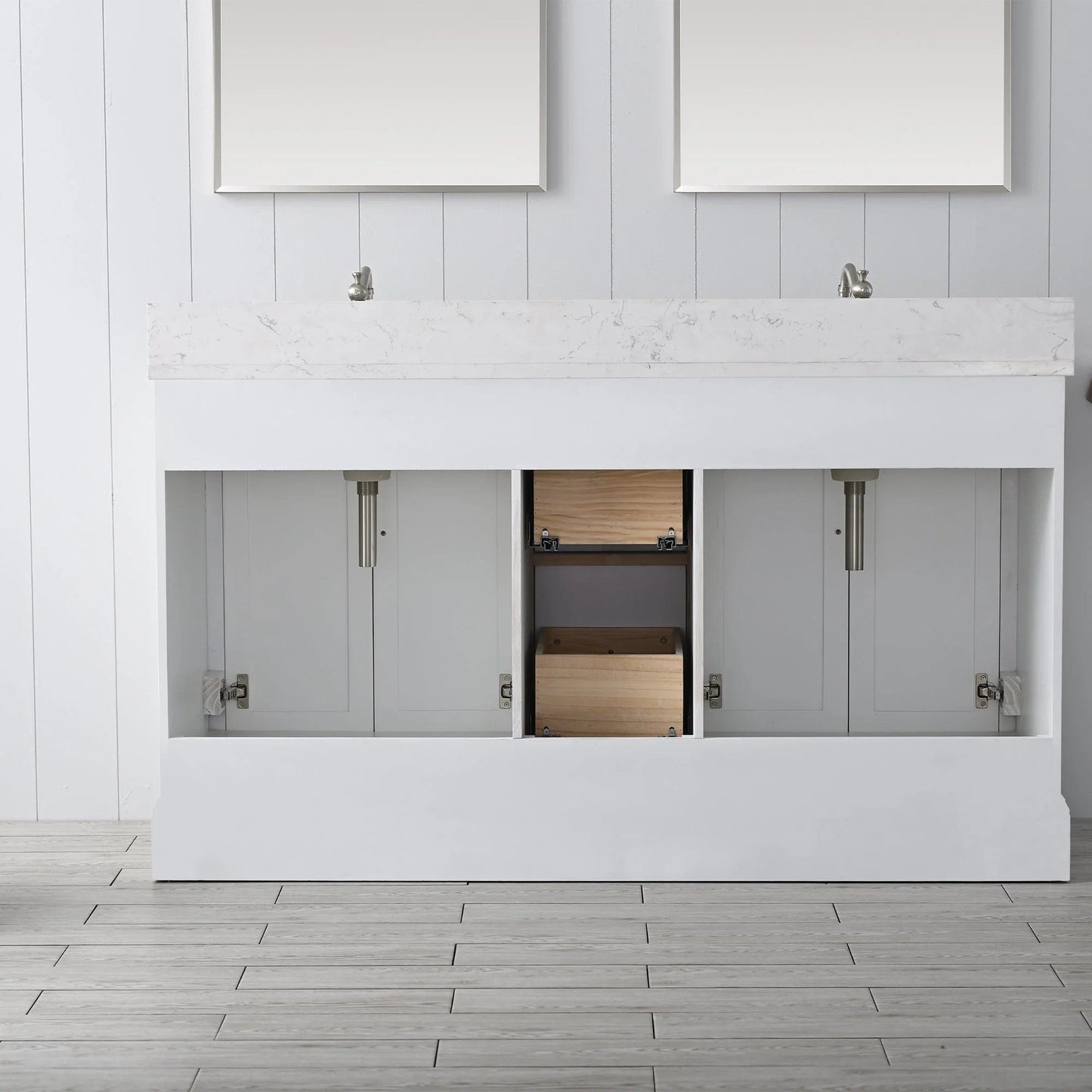 Vanity Art Vannes 60" Double Sink Bathroom Vanity in Silver Grey / White / Vintage Green