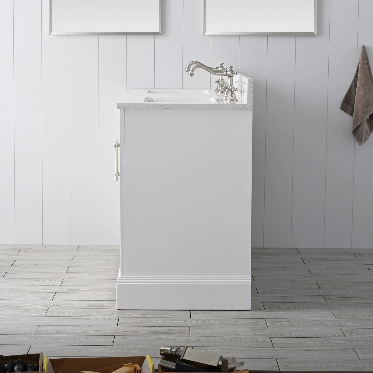 Vanity Art Vannes 60" Double Sink Bathroom Vanity in Silver Grey / White / Vintage Green