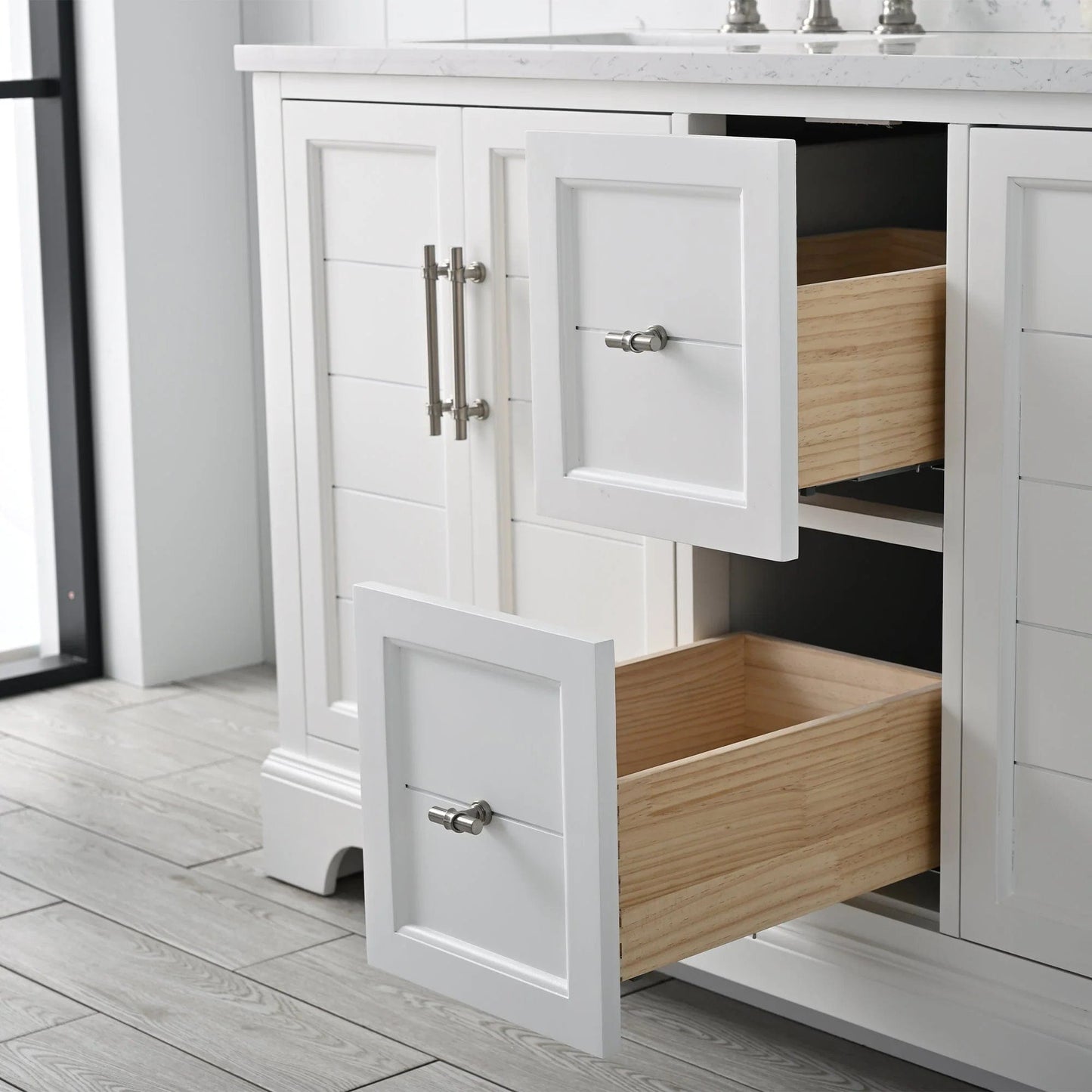 Vanity Art Vannes 60" Double Sink Bathroom Vanity in Silver Grey / White / Vintage Green