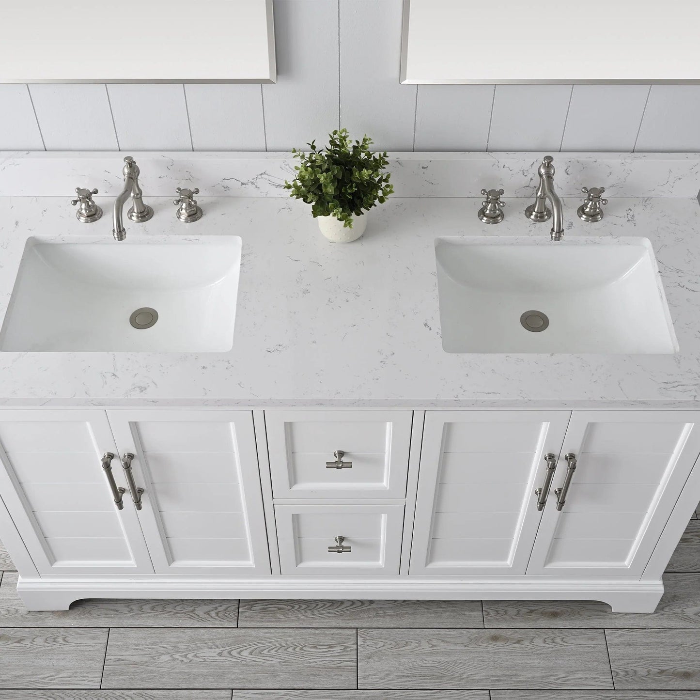 Vanity Art Vannes 60" Double Sink Bathroom Vanity in Silver Grey / White / Vintage Green