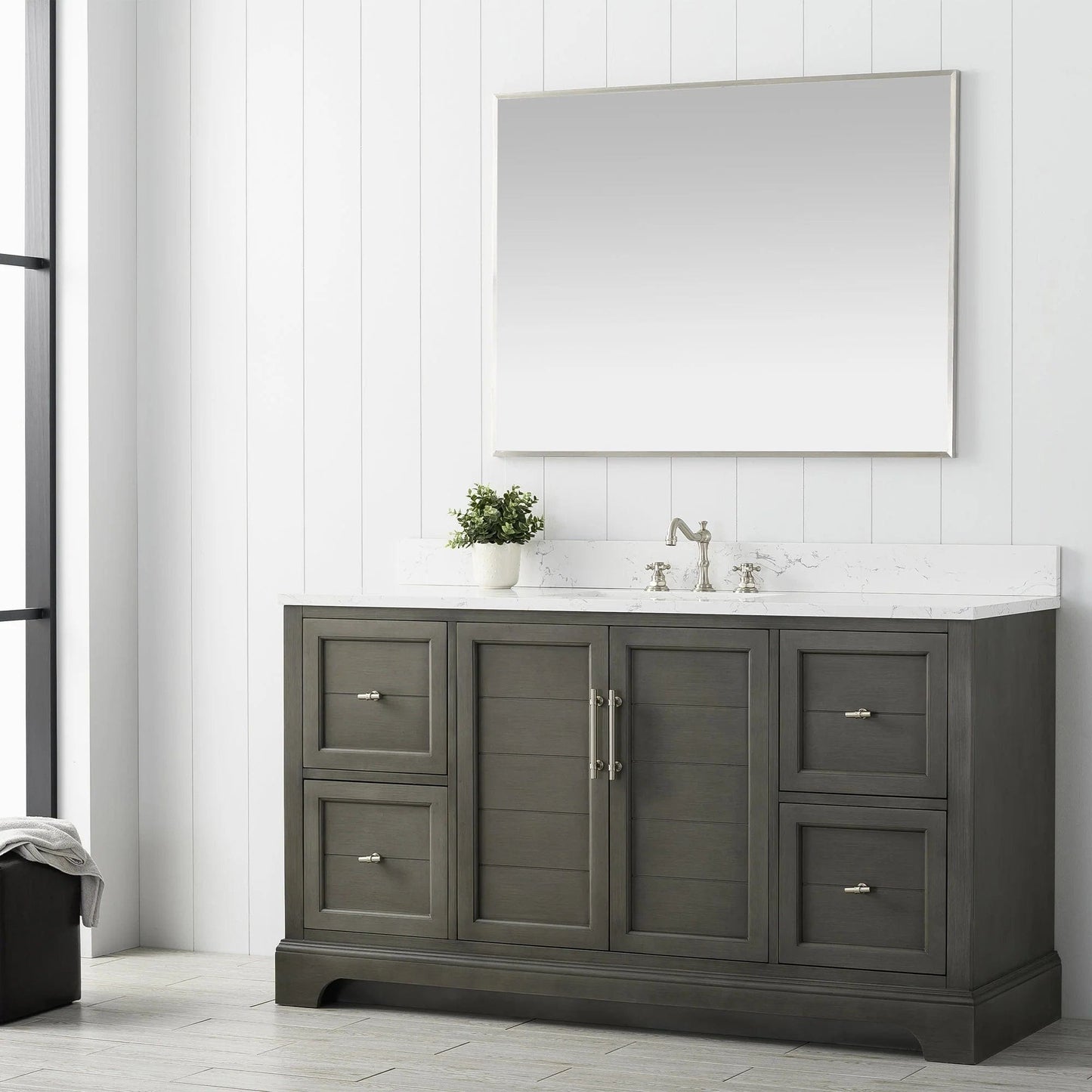 Vanity Art Vannes 60" Single Sink Bathroom Vanity in Silver Grey/ White / Vintage Green
