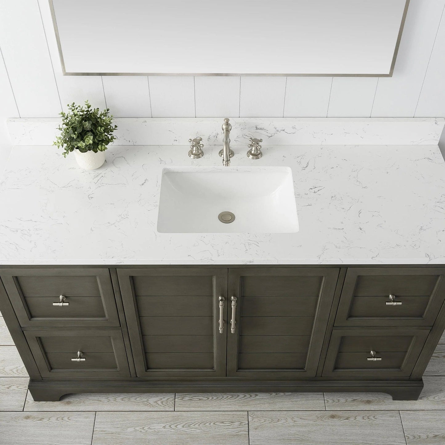 Vanity Art Vannes 60" Single Sink Bathroom Vanity in Silver Grey/ White / Vintage Green