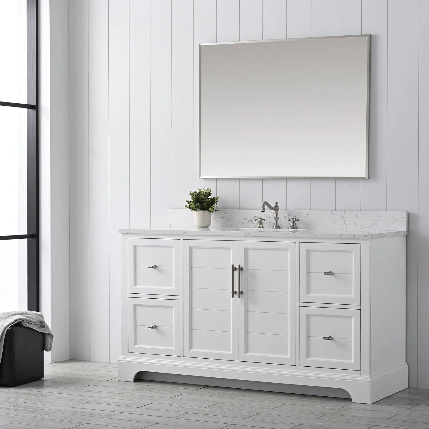Vanity Art Vannes 60" Single Sink Bathroom Vanity in Silver Grey/ White / Vintage Green
