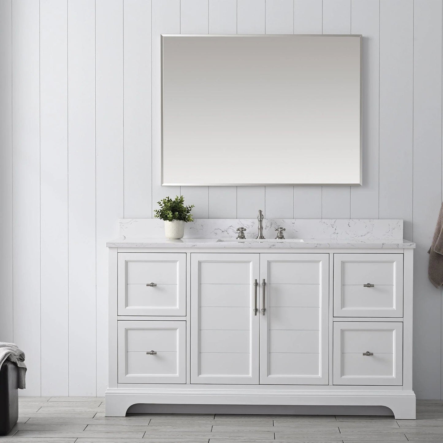 Vanity Art Vannes 60" Single Sink Bathroom Vanity in Silver Grey/ White / Vintage Green