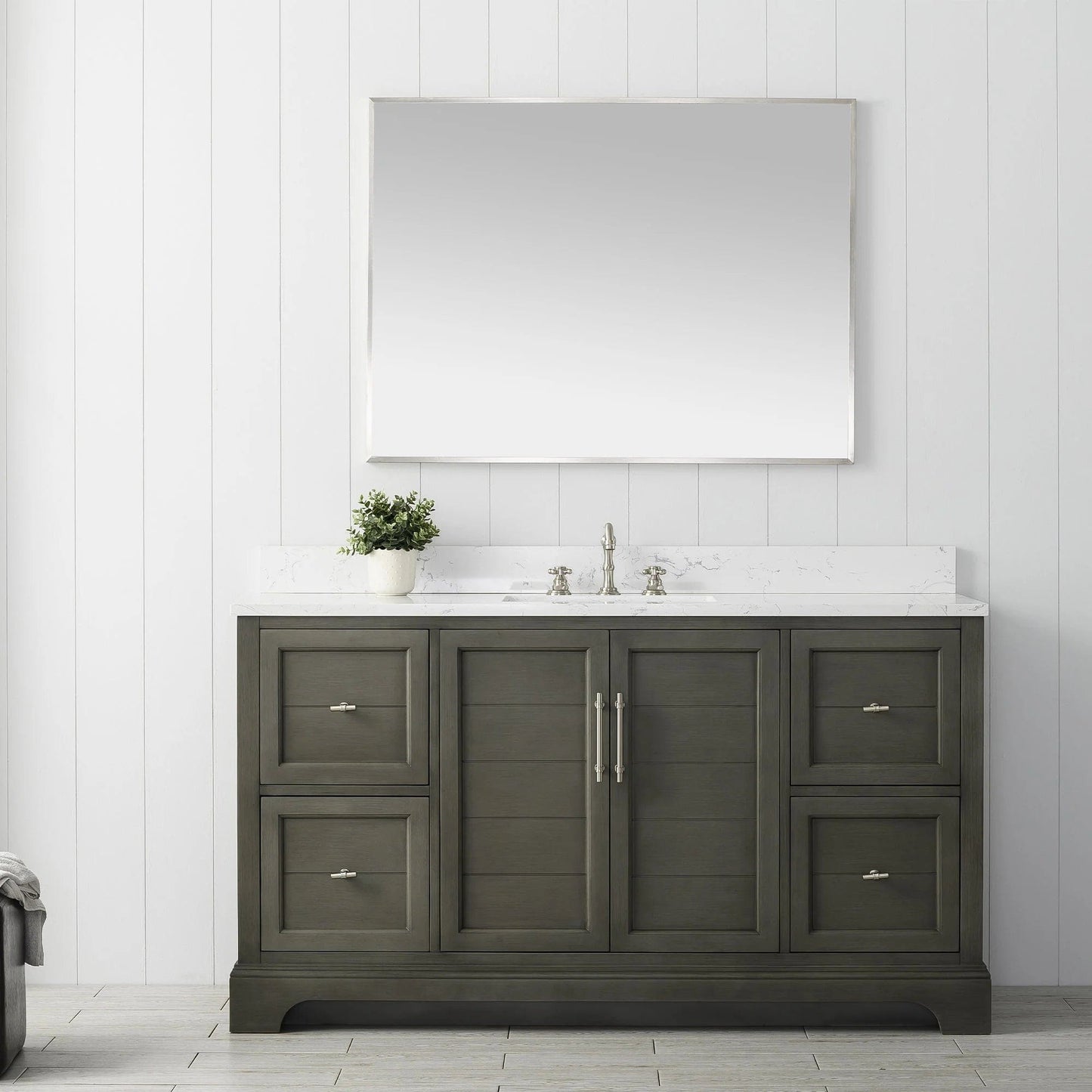 Vanity Art Vannes 60" Single Sink Bathroom Vanity in Silver Grey/ White / Vintage Green