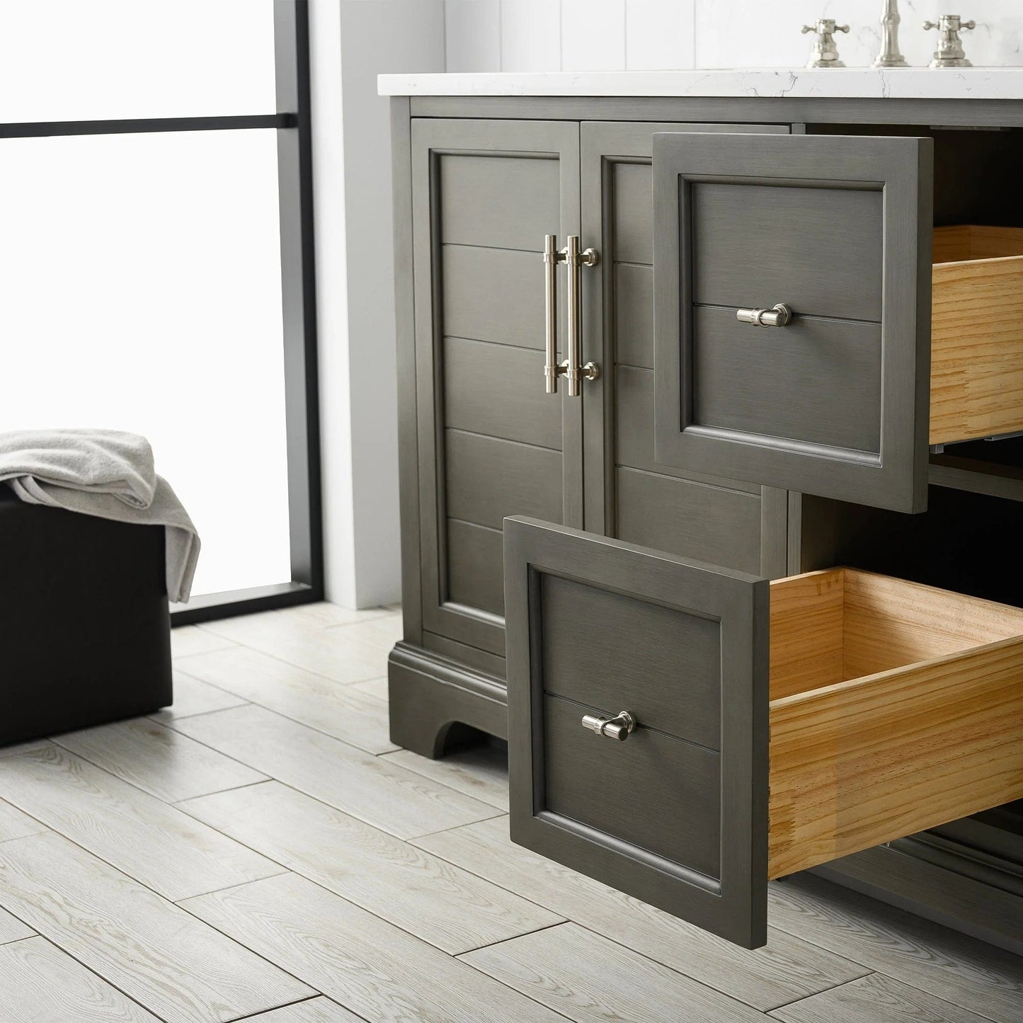 Vanity Art Vannes 72" Double Sink Bathroom Vanity in Silver Grey / White / Vintage Green
