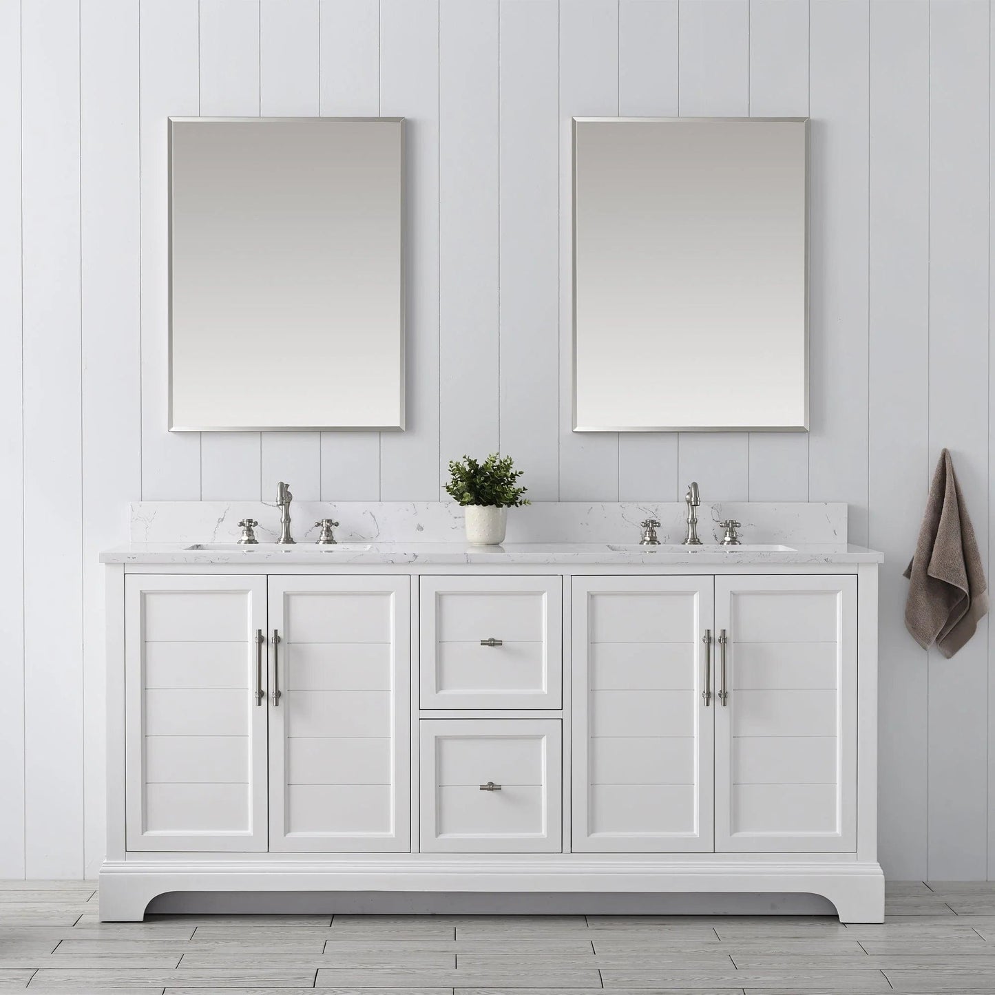 Vanity Art Vannes 72" Double Sink Bathroom Vanity in Silver Grey / White / Vintage Green